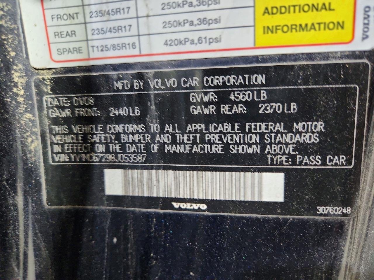 2008 Volvo C70 T5 Blue vin: YV1MC67298J053587
