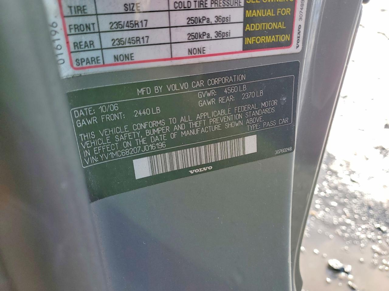 2007 Volvo C70 T5 Gray vin: YV1MC68207J016196