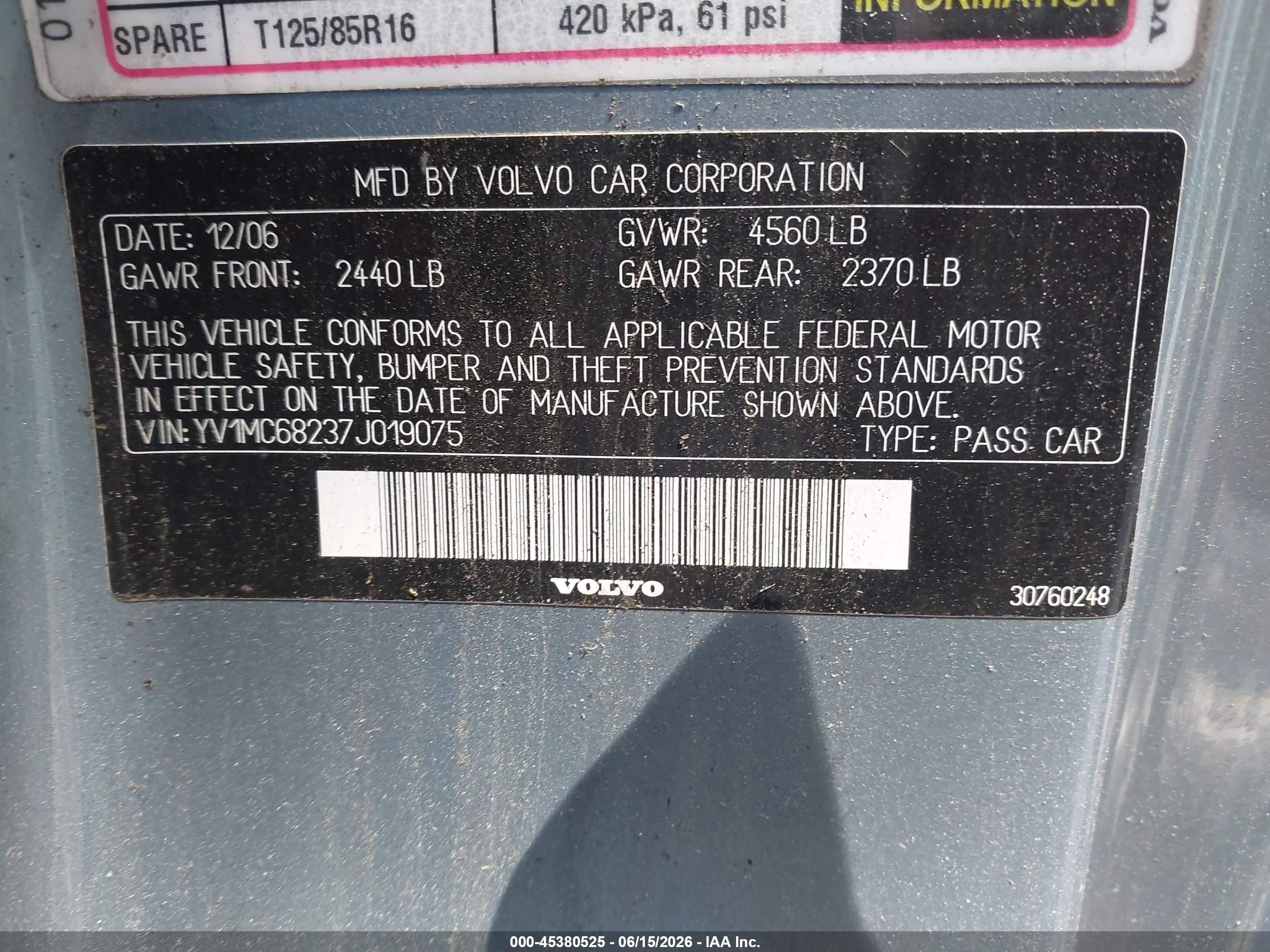 2007 Volvo C70 T5 Синий vin: YV1MC68237J019075