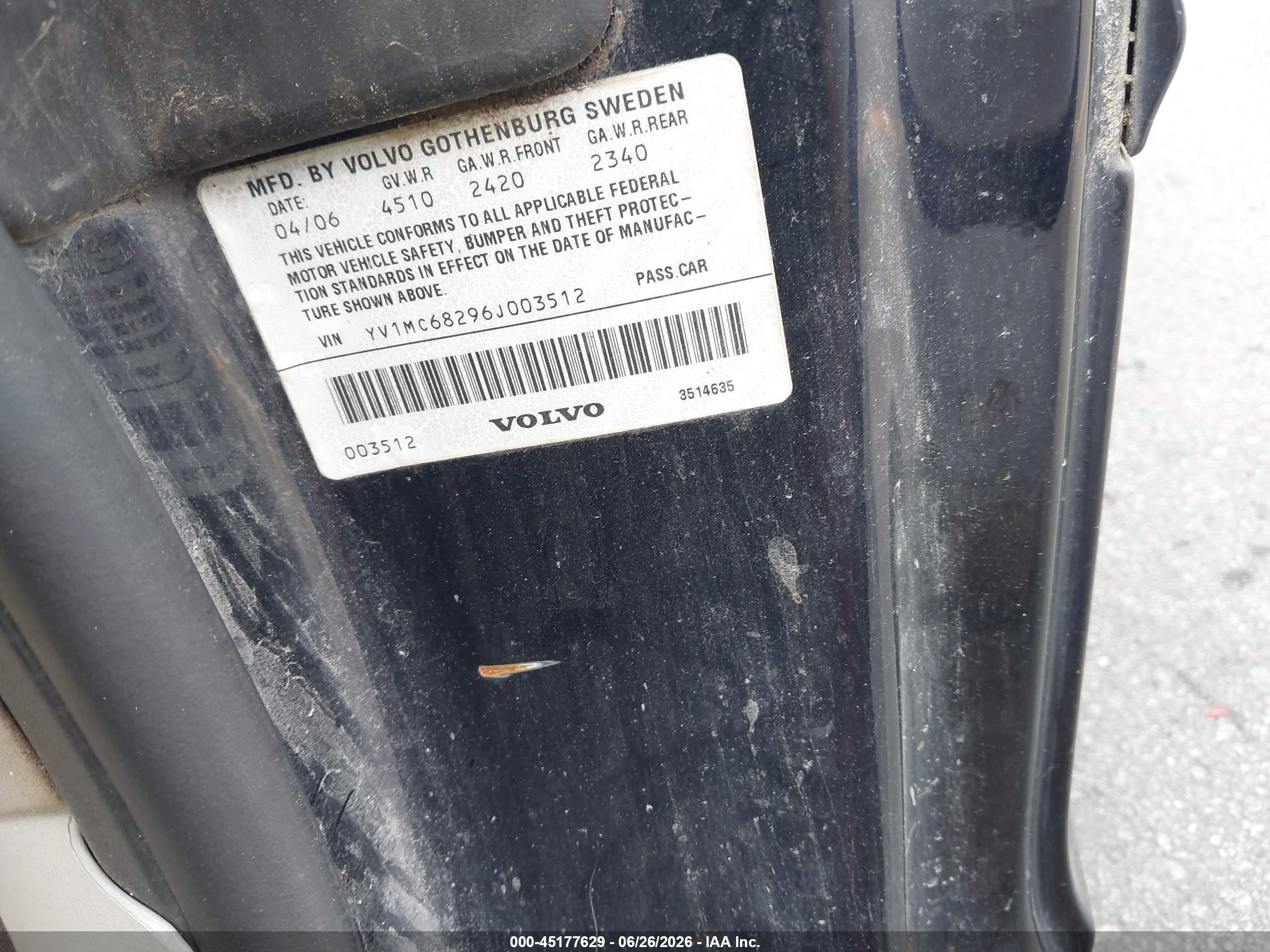 2006 Volvo C70 T5 Blue vin: YV1MC68296J003512