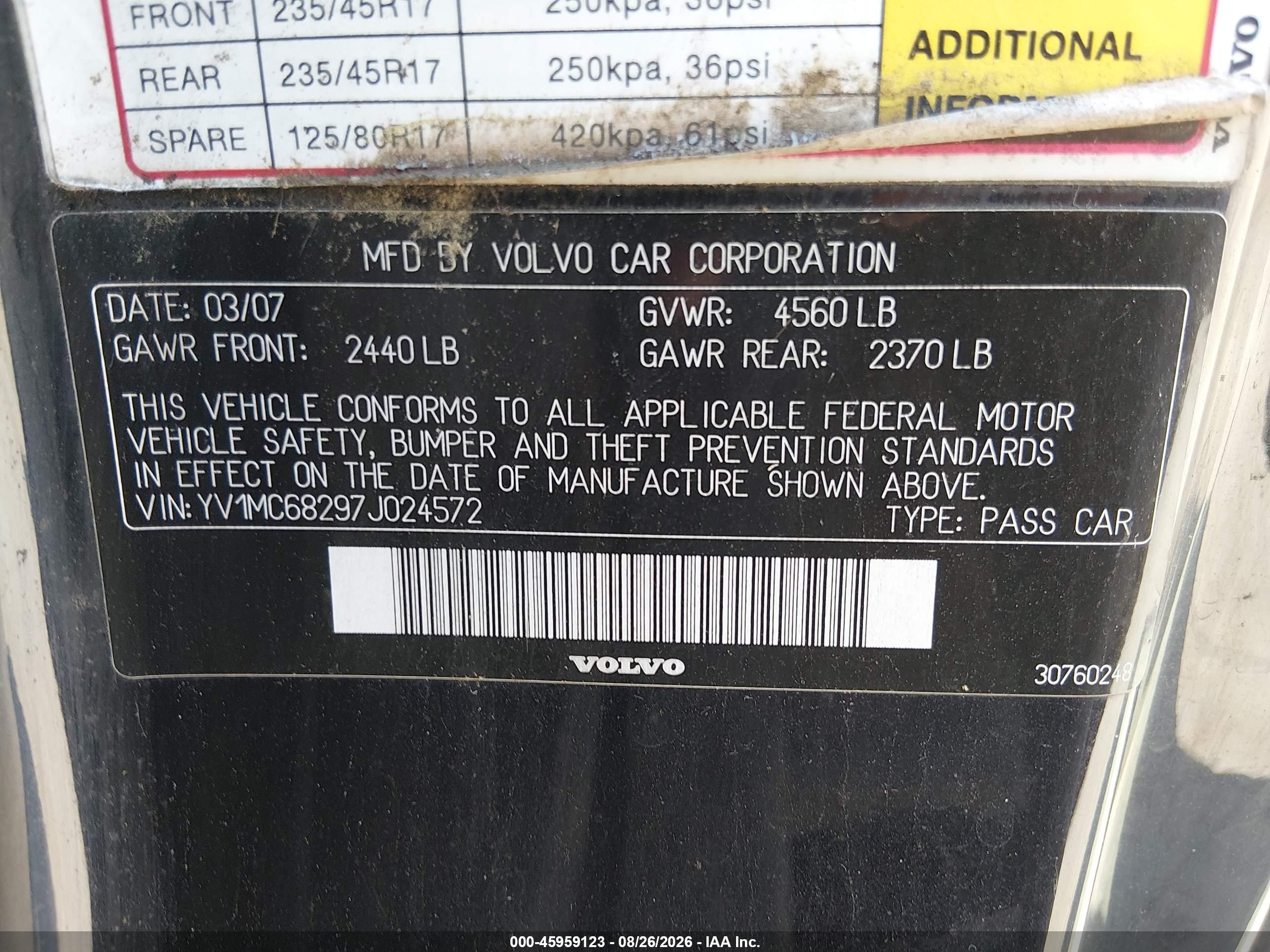 2007 Volvo C70 T5 Синий vin: YV1MC68297J024572