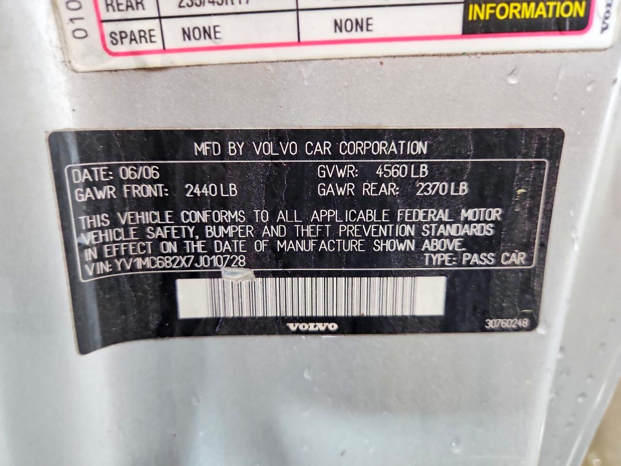 2007 Volvo C70 T5 Silver vin: YV1MC682X7J010728