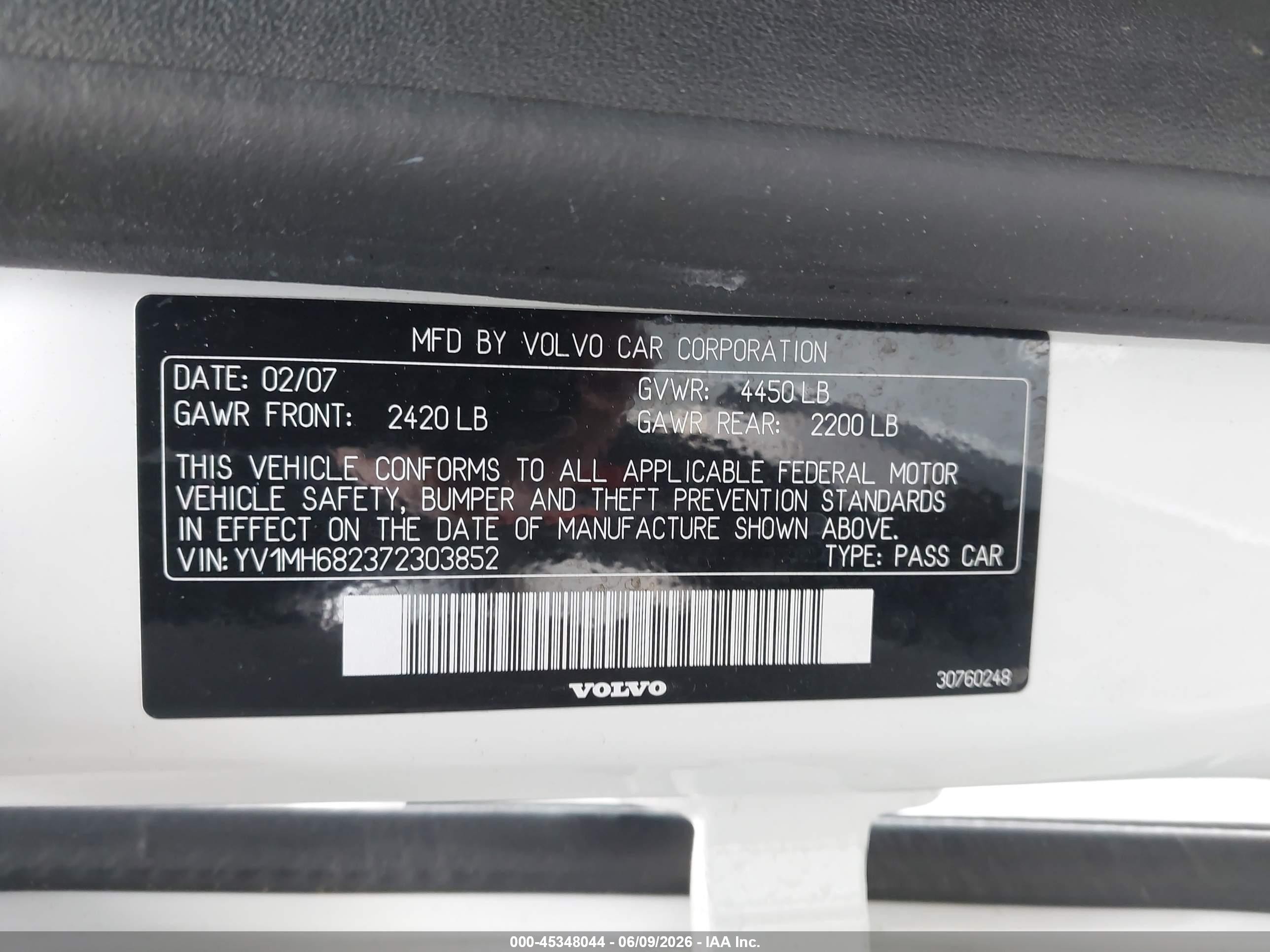 2007 Volvo S40 T5 White vin: YV1MH682372303852