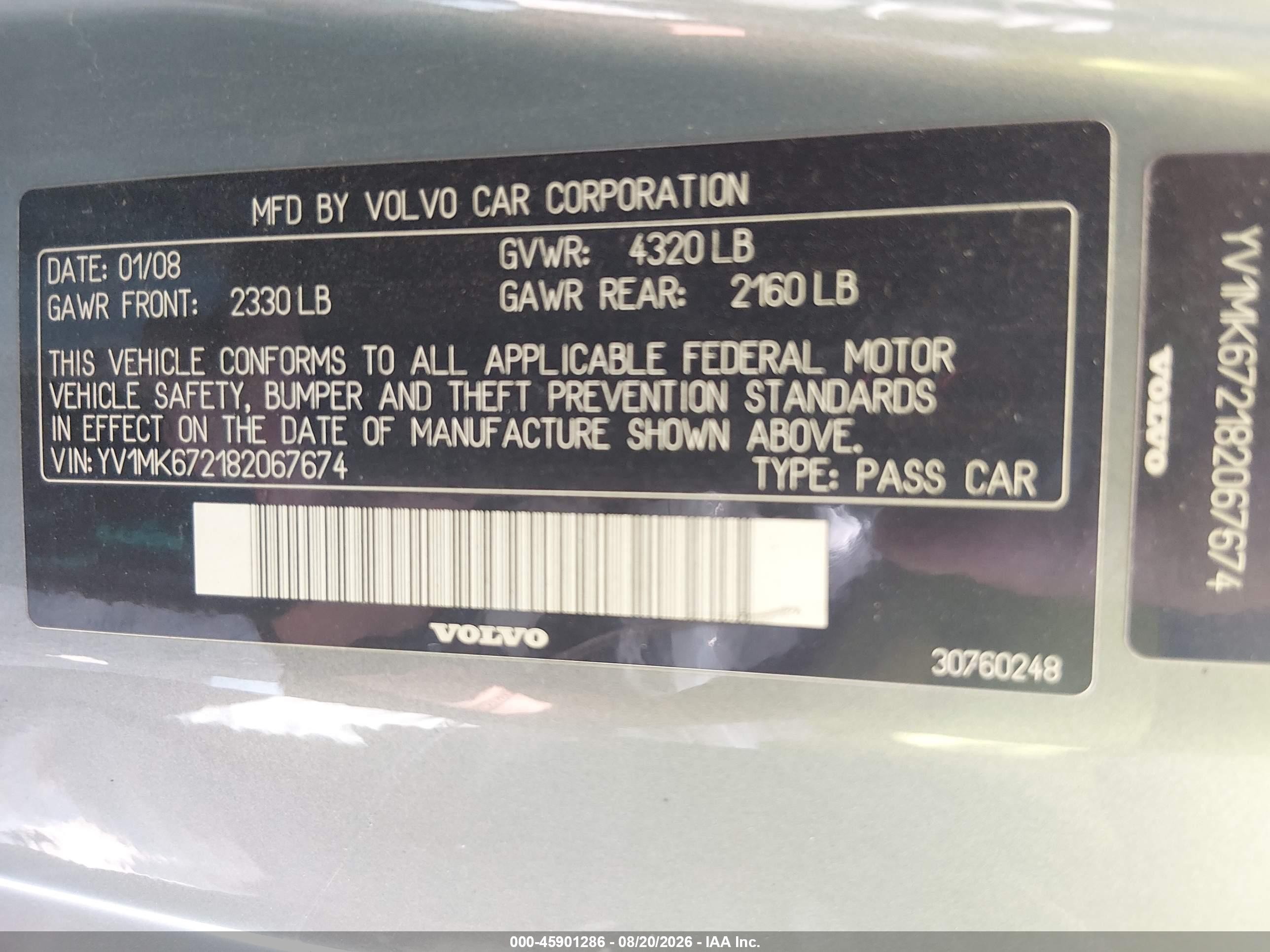 2008 Volvo C30 T5 R-design/t5 Version 1.0/t5 Version 2.0 Gray vin: YV1MK672182067674