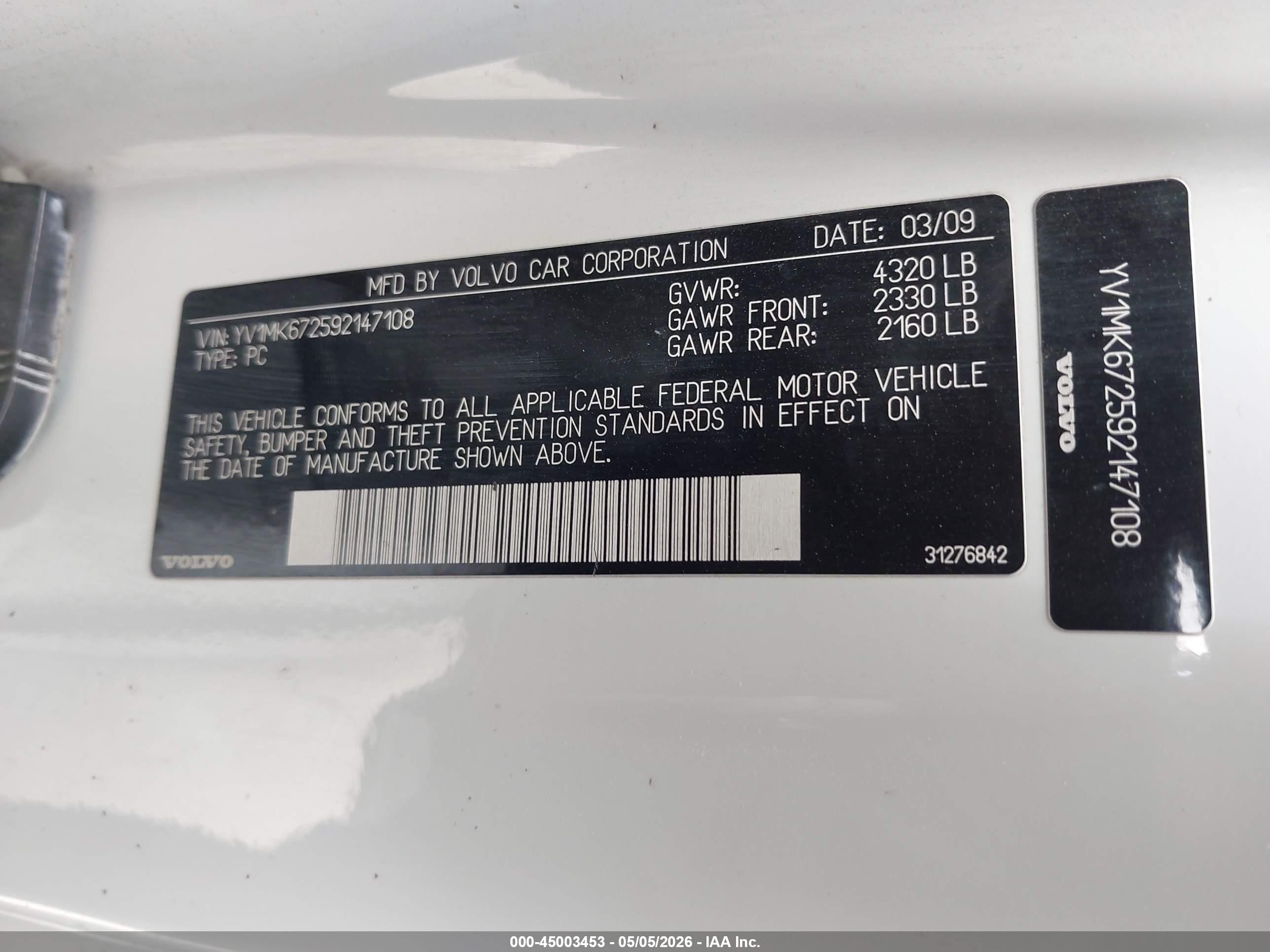 2009 Volvo C30 T5/t5 R-design White vin: YV1MK672592147108