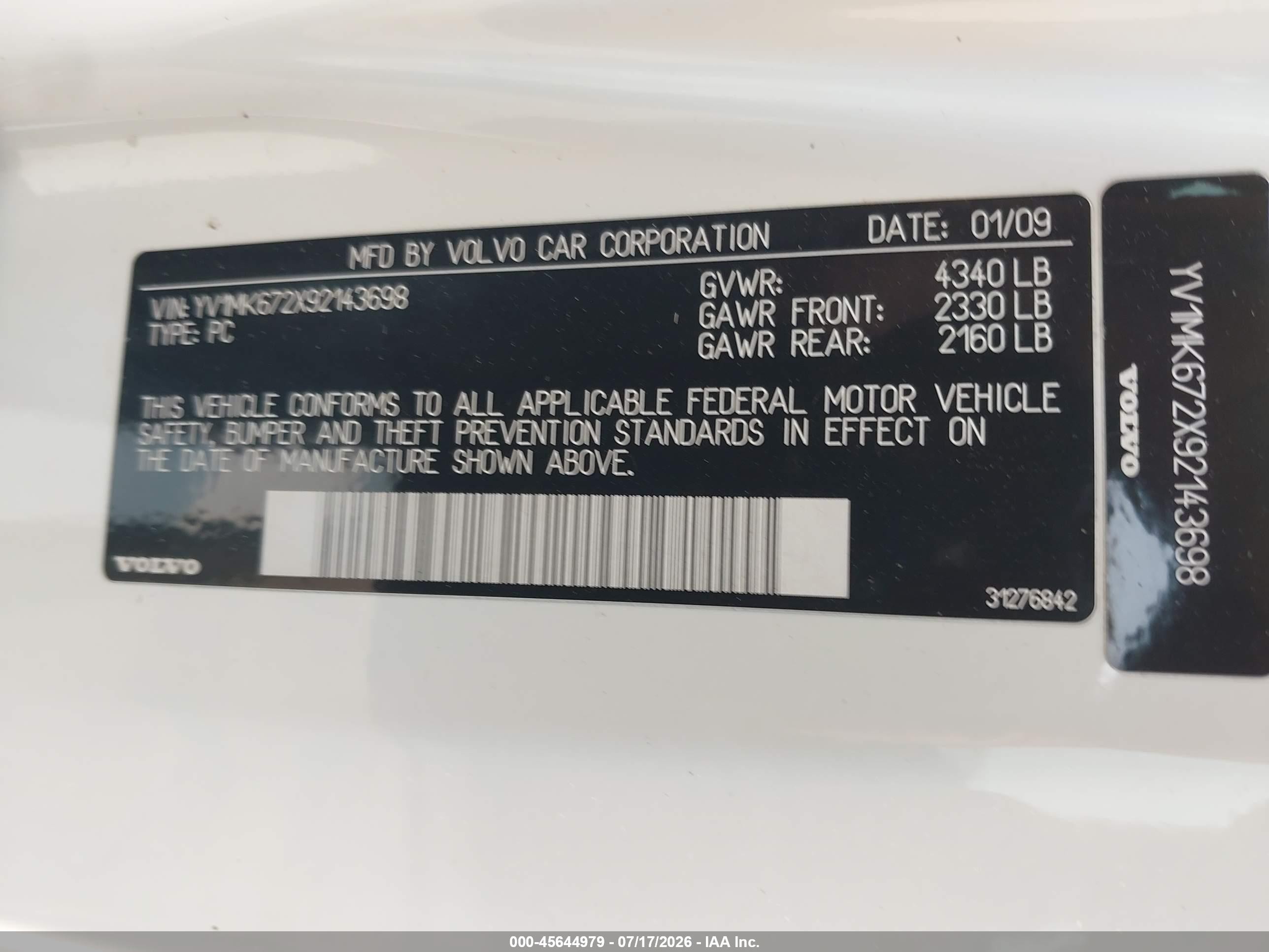 2009 Volvo C30 T5/t5 R-design White vin: YV1MK672X92143698