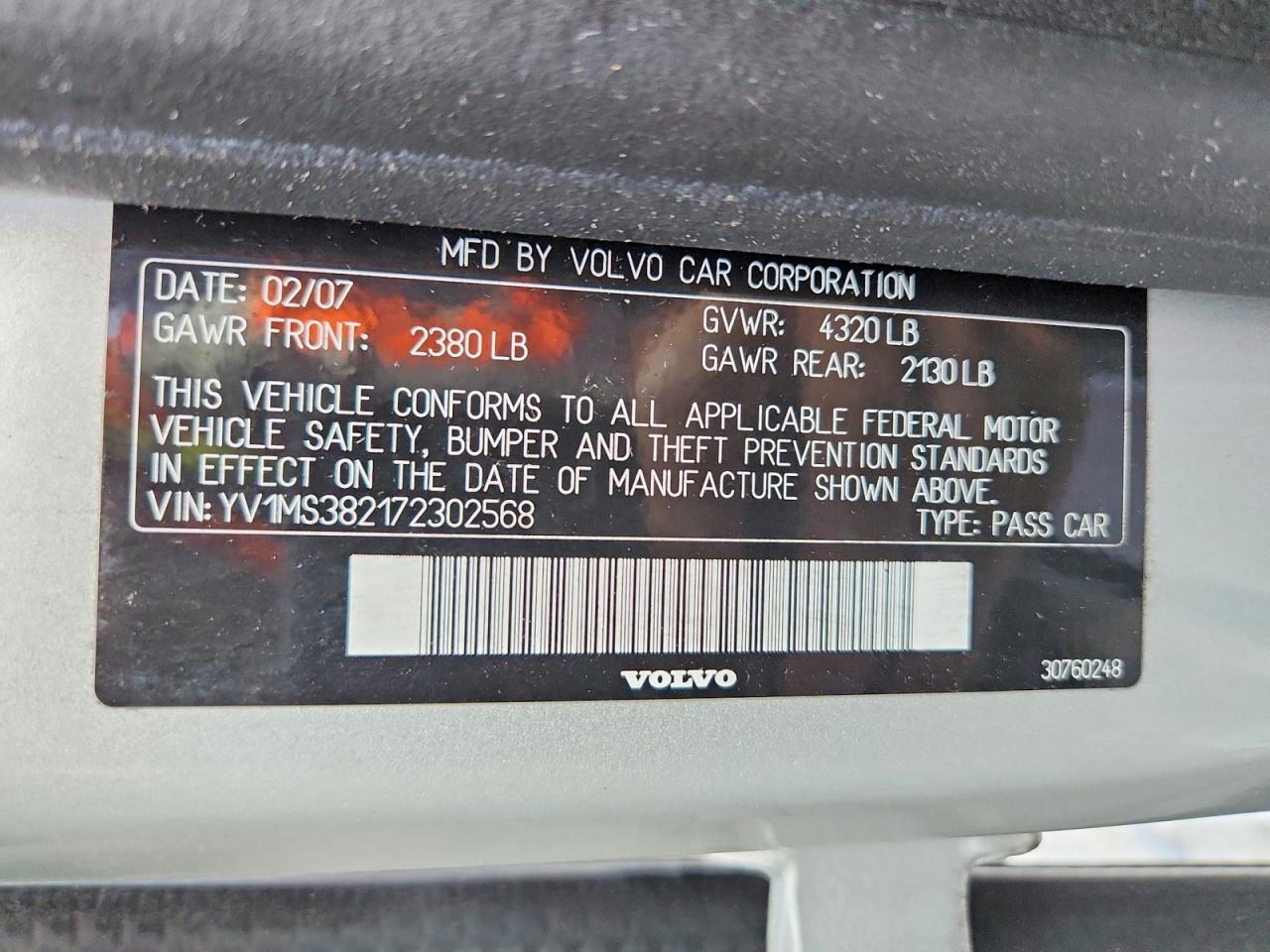 2007 Volvo S40 2.4i Silver vin: YV1MS382172302568