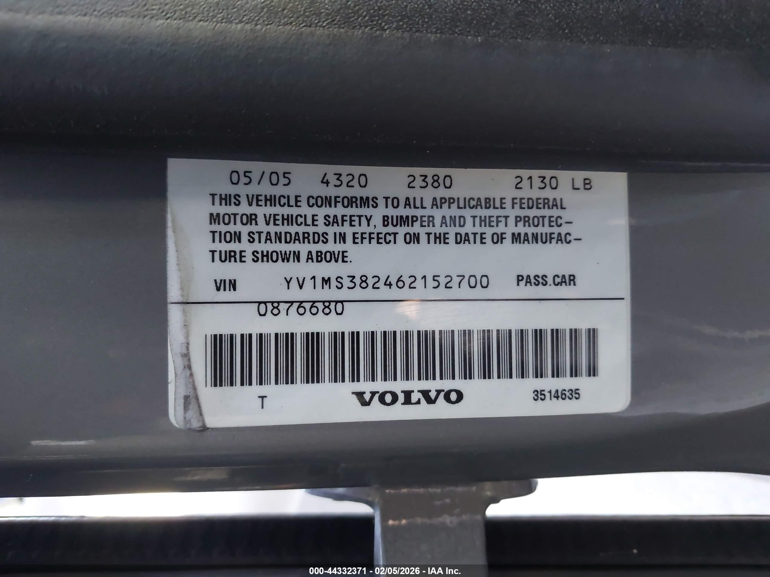 2006 Volvo S40 2.4i Gray vin: YV1MS382462152700
