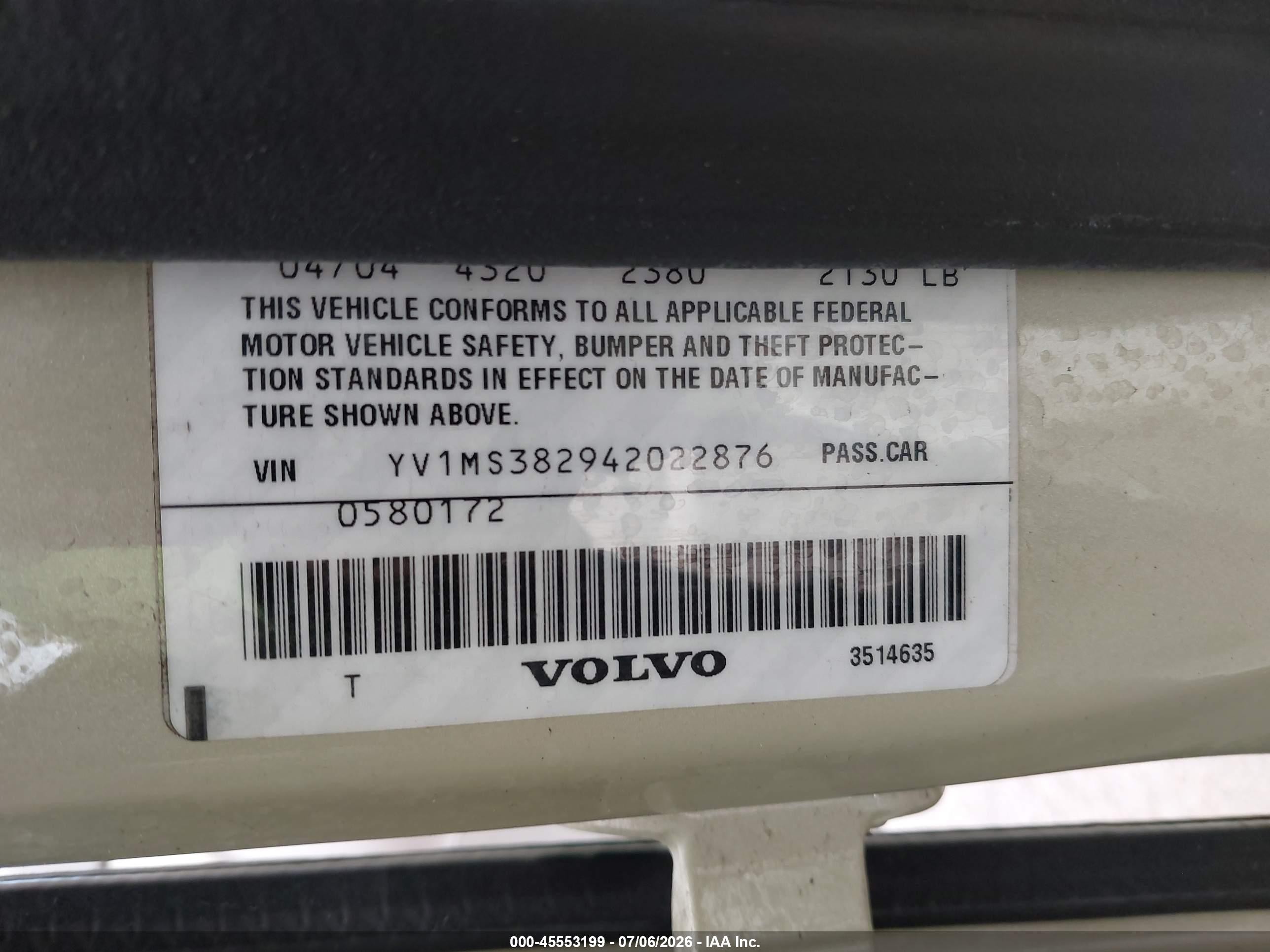 2004 Volvo S40 2.4i Green vin: YV1MS382942022876