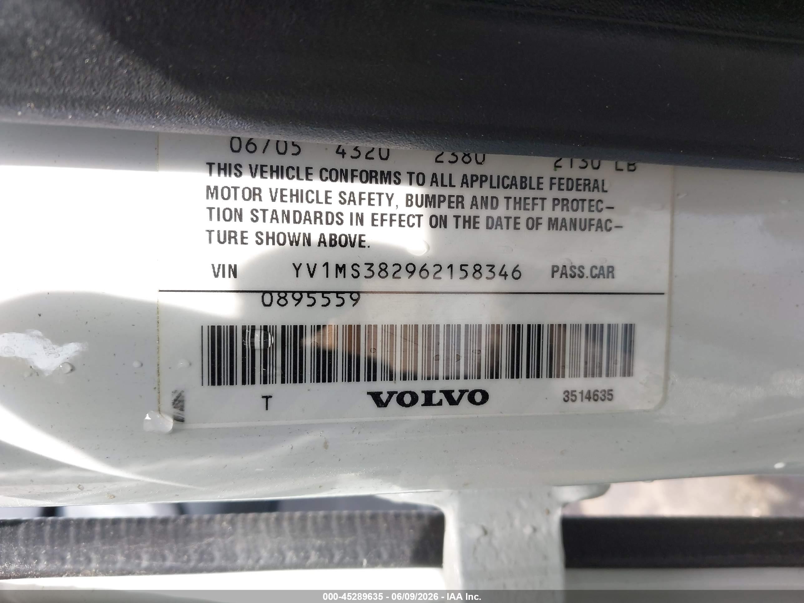 2006 Volvo S40 2.4i White vin: YV1MS382962158346