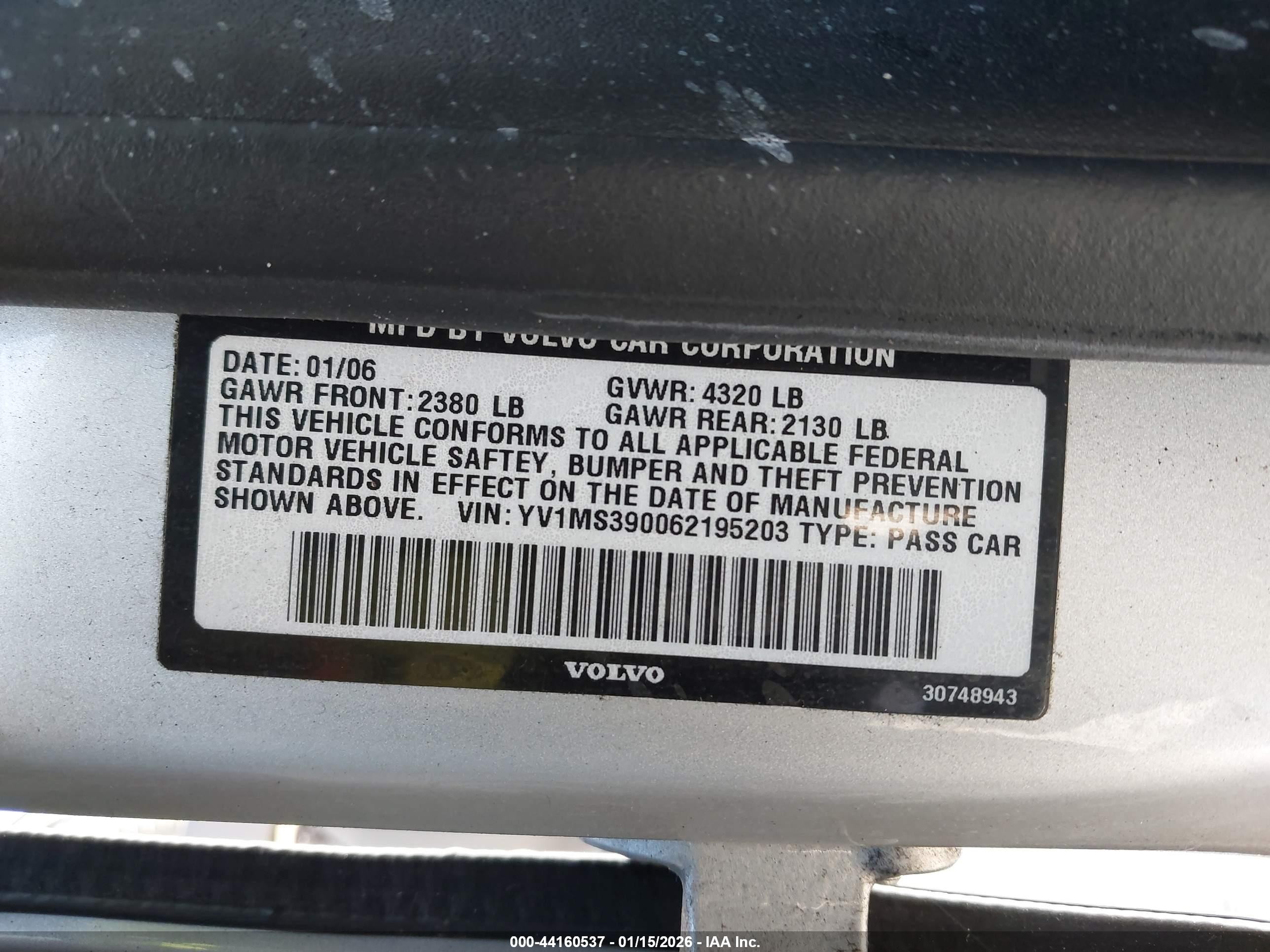 2006 Volvo S40 2.4i Silver vin: YV1MS390062195203