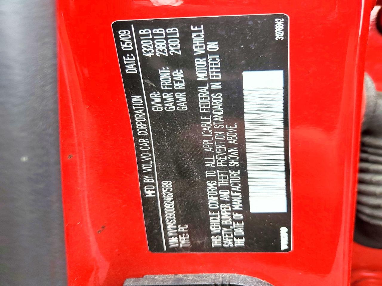 2009 Volvo S40 2.4i Red vin: YV1MS390092467589