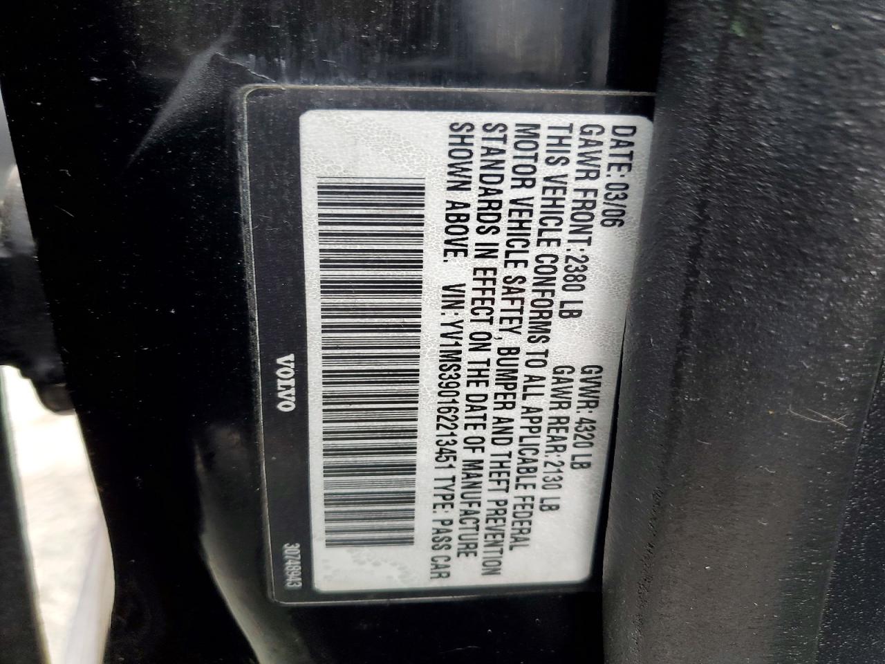 2006 Volvo S40 2.4i Black vin: YV1MS390162213451