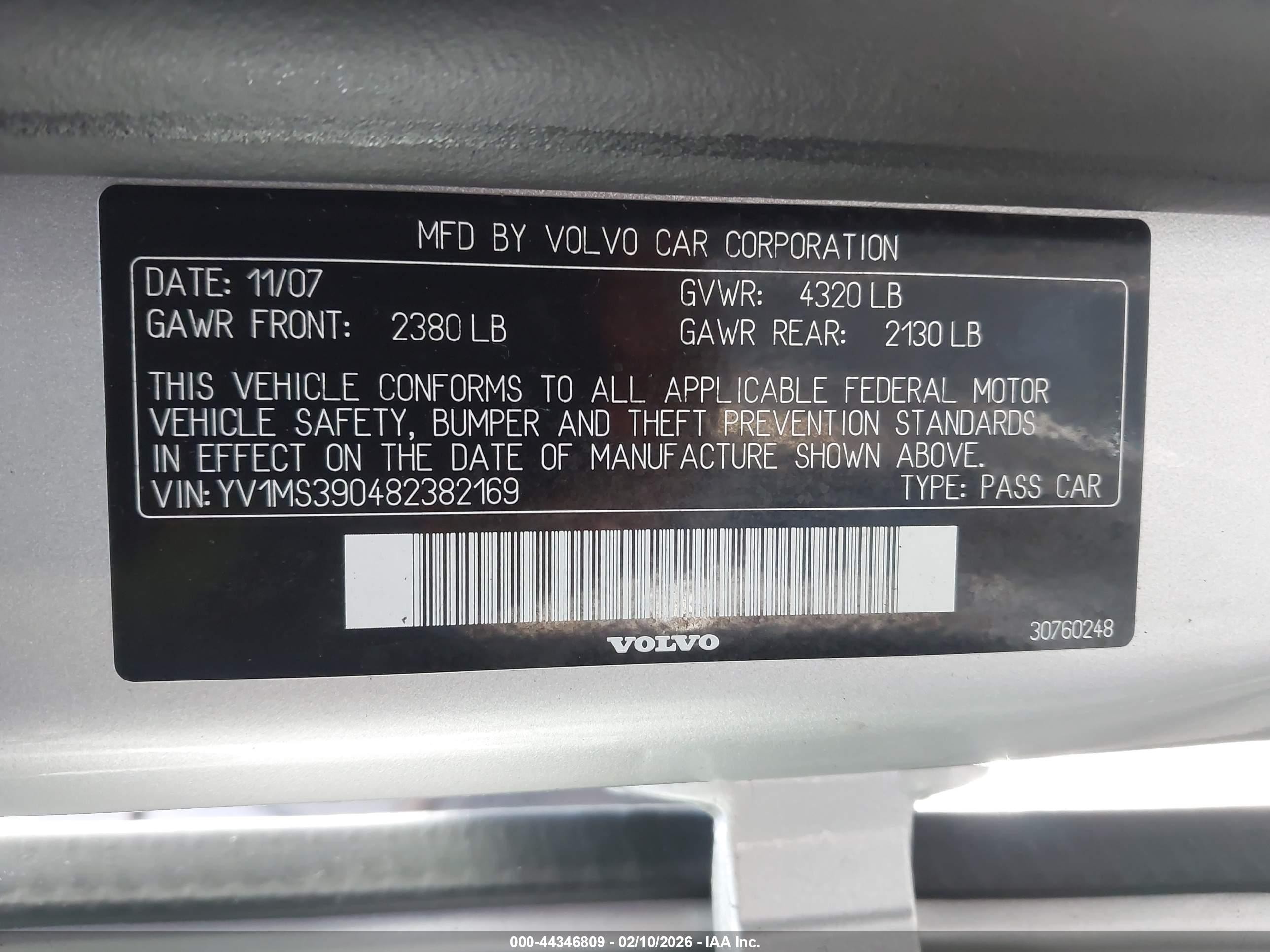 2008 Volvo S40 2.4i Серебряный vin: YV1MS390482382169