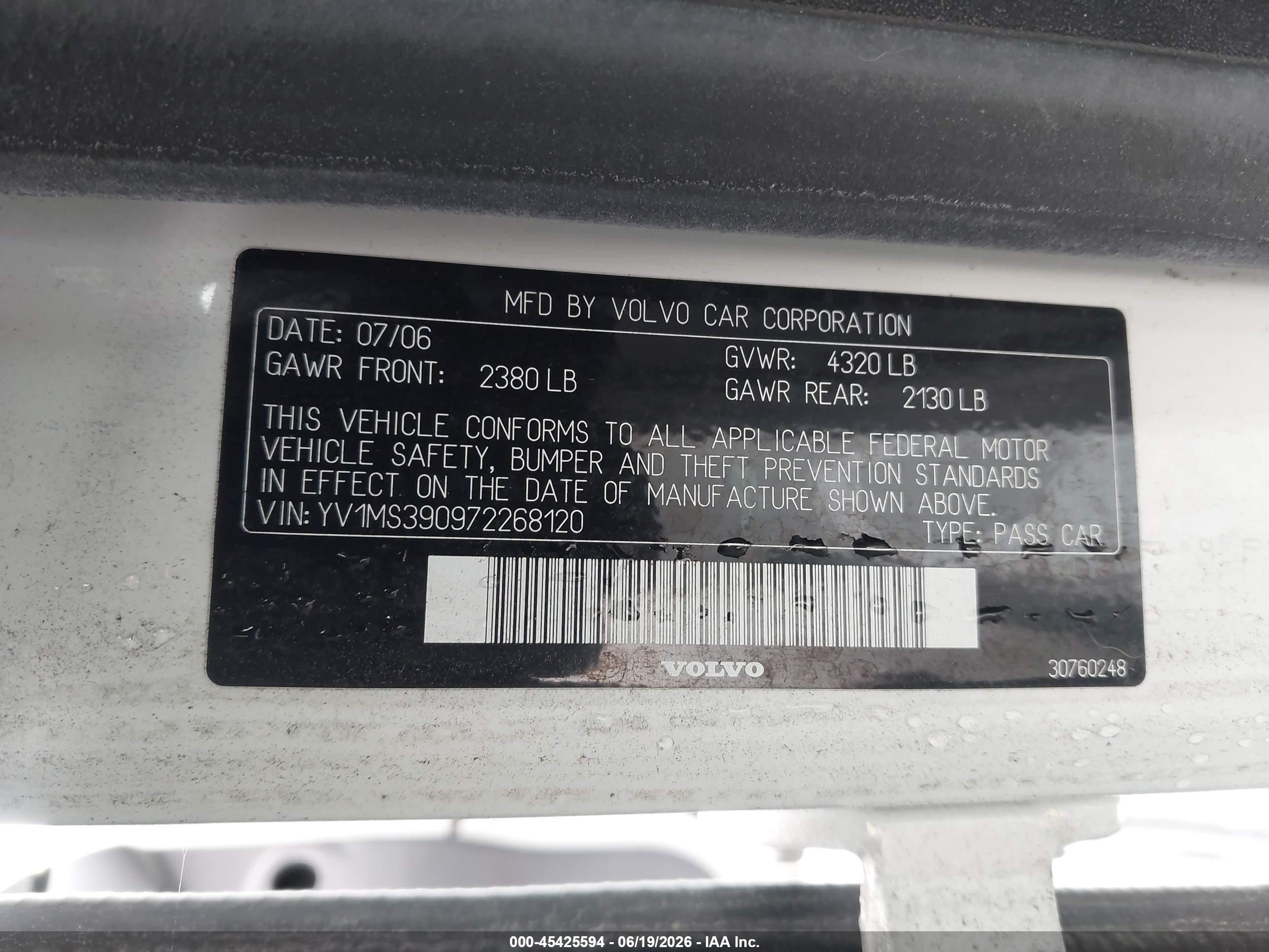 2007 Volvo S40 2.4i Белый vin: YV1MS390972268120