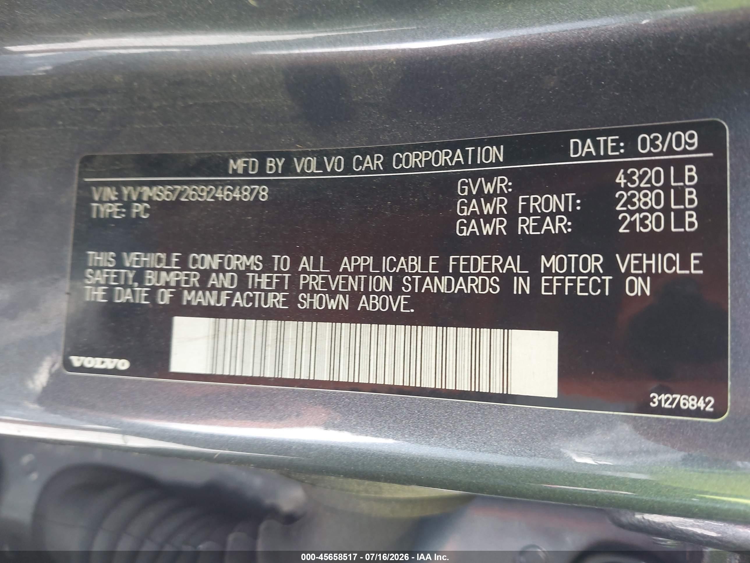 2009 Volvo S40 T5 R-design Gray vin: YV1MS672692464878