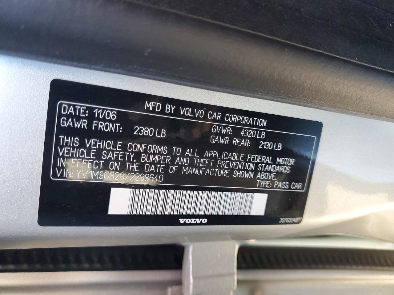 2007 Volvo S40 T5 Silver vin: YV1MS682872288640