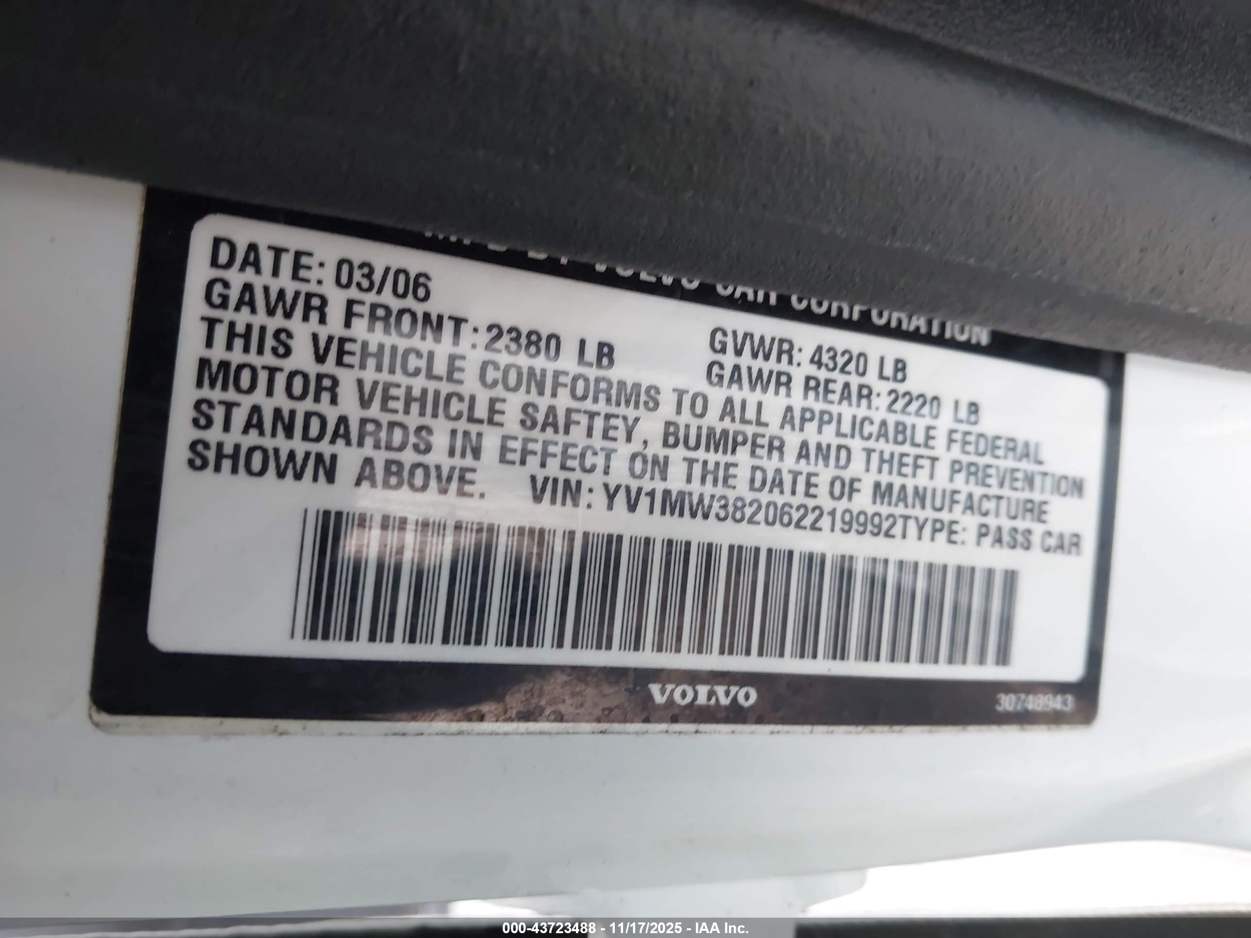 2006 Volvo V50 2.4i White vin: YV1MW382062219992