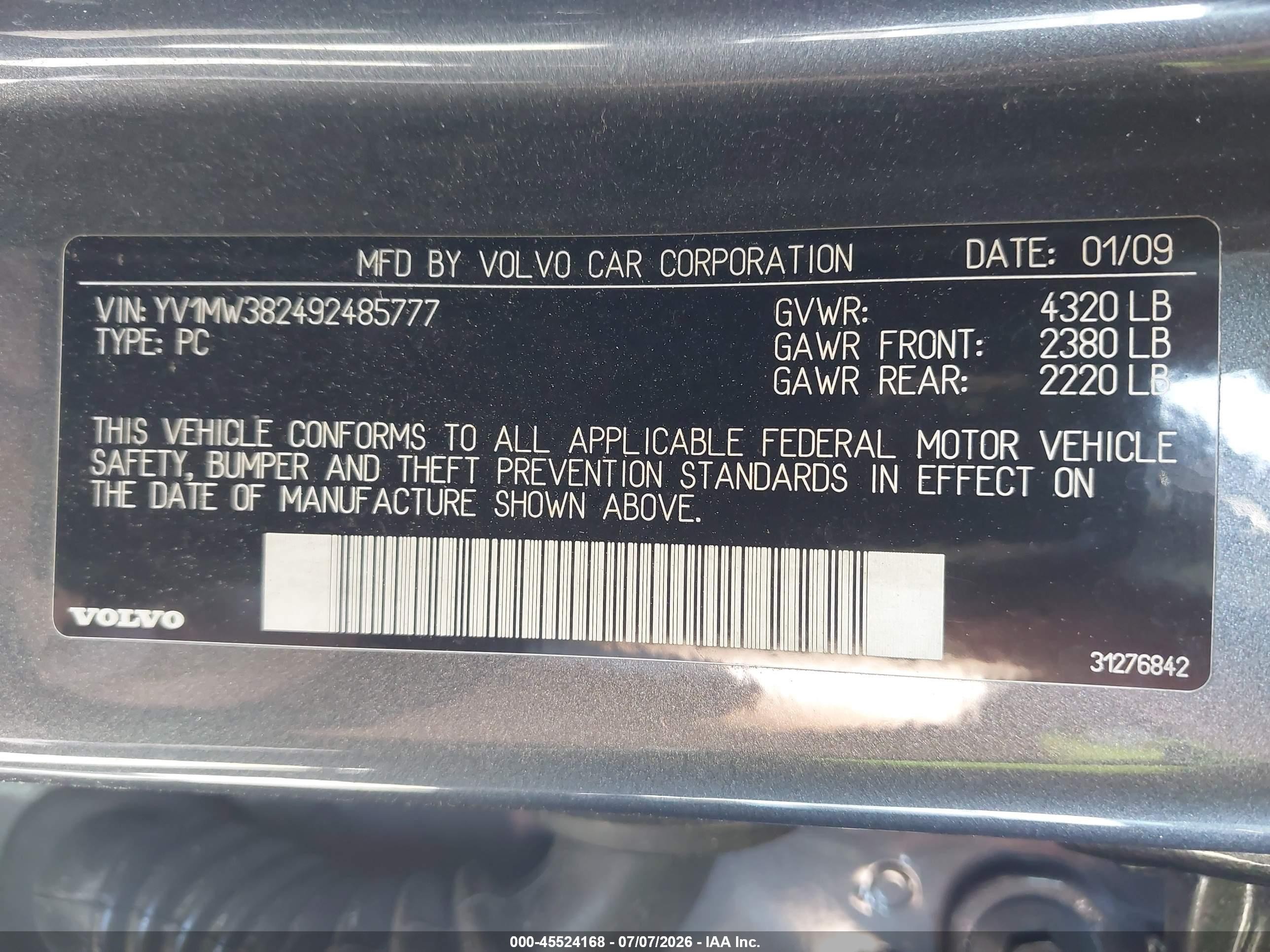 2009 Volvo V50 2.4i Gray vin: YV1MW382492485777