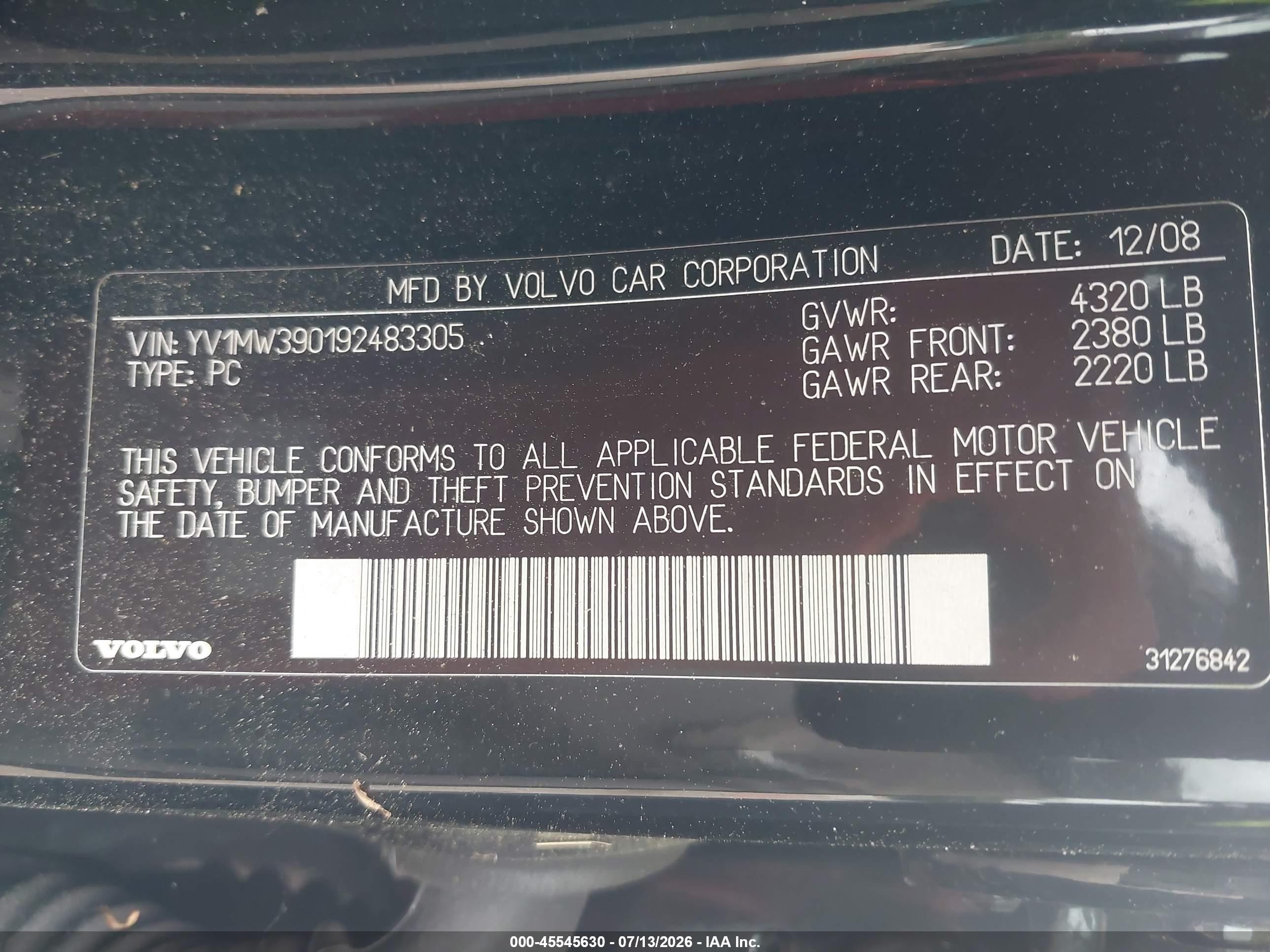 2009 Volvo V50 2.4i Black vin: YV1MW390192483305