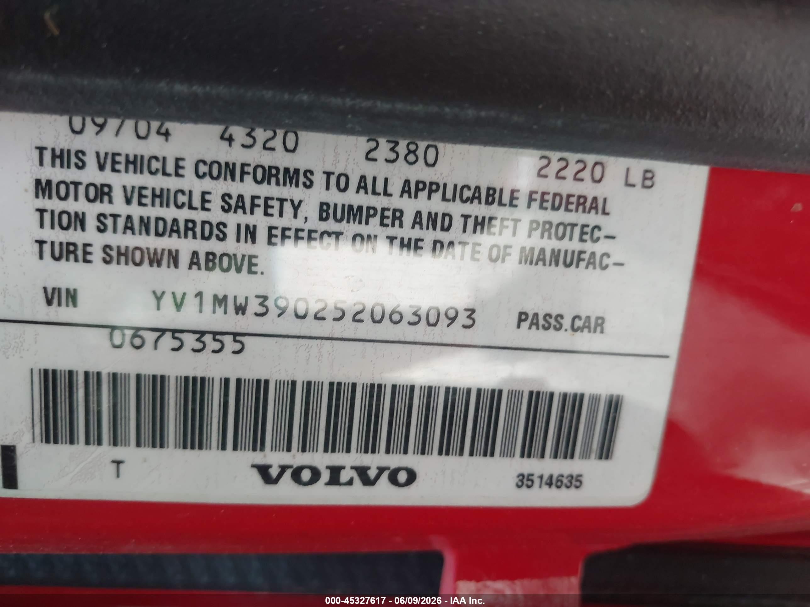 2005 Volvo V50 2.4i A/2.4i A Sr Red vin: YV1MW390252063093