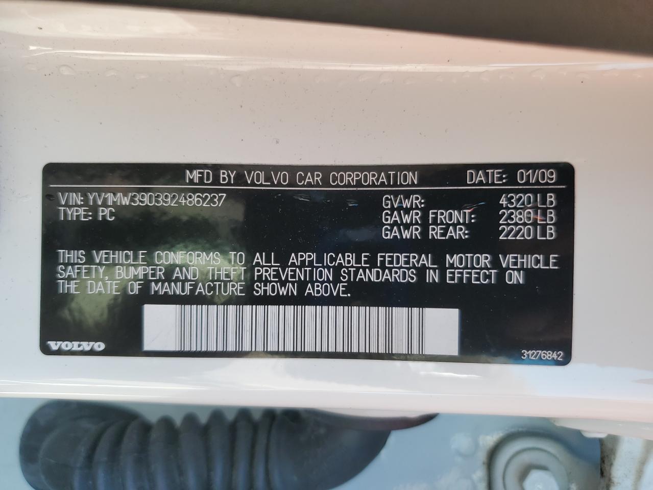 2009 Volvo V50 2.4i White vin: YV1MW390392486237