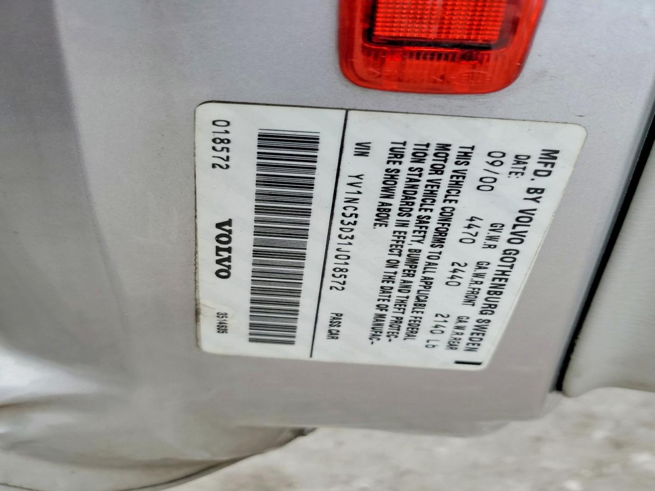 2001 Volvo C70 Turbo Silver vin: YV1NC53D31J018572