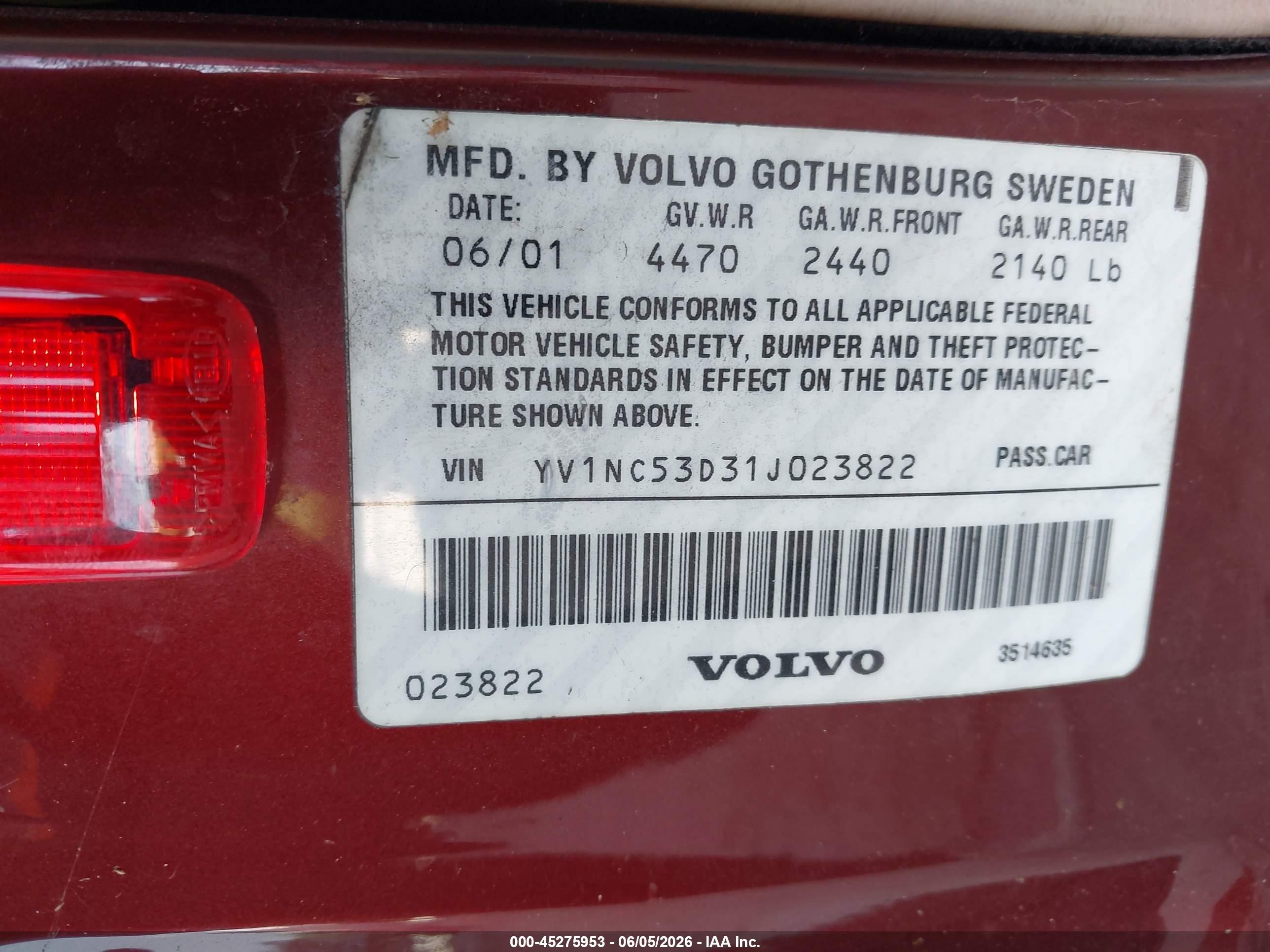 2001 Volvo C70 Ht Красный vin: YV1NC53D31J023822
