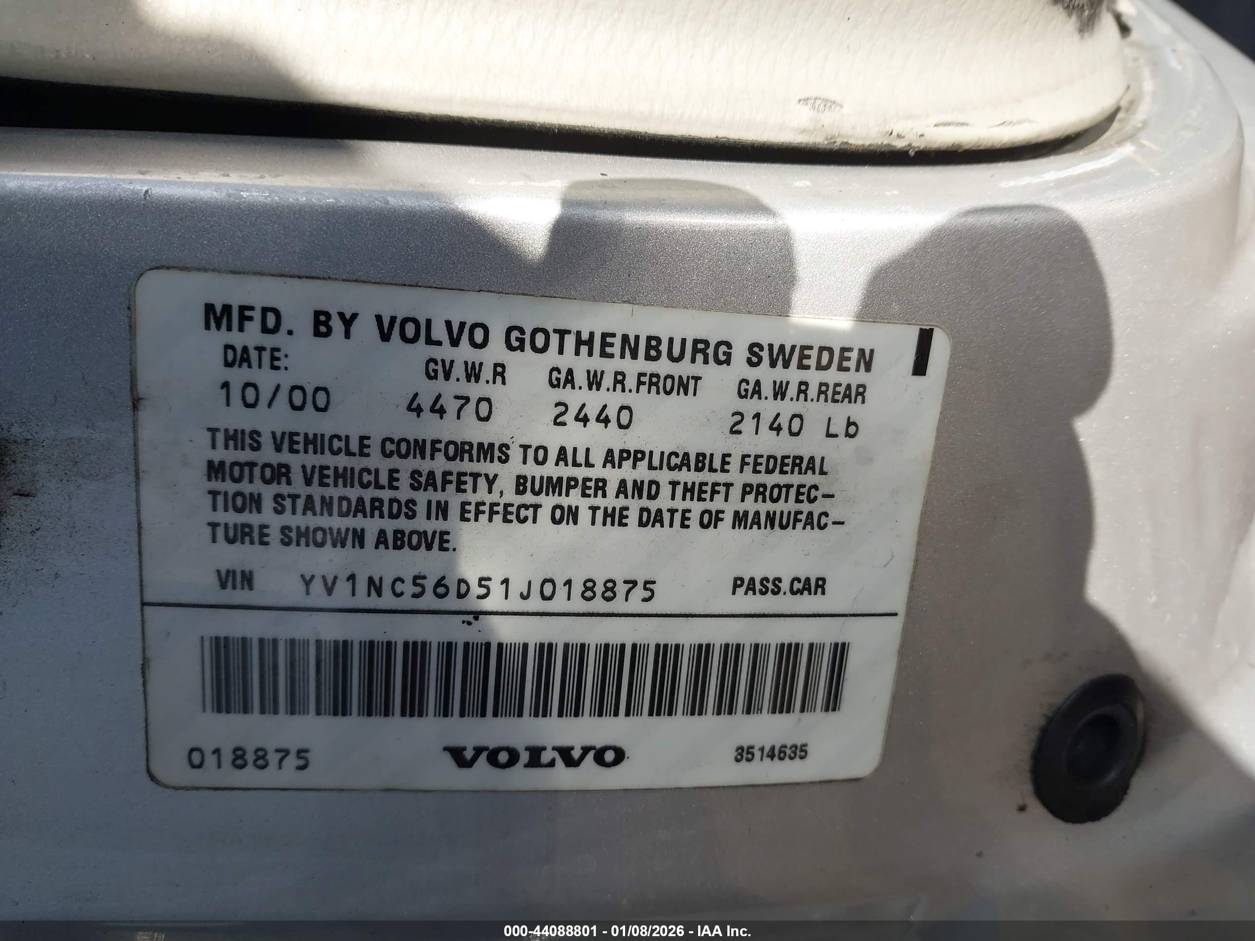 2001 Volvo C70 Lt Silver vin: YV1NC56D51J018875