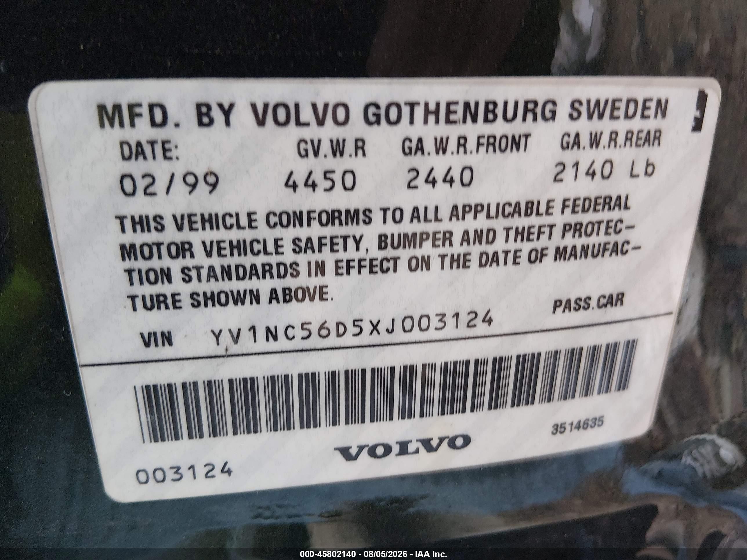 1999 Volvo C70   Green vin: YV1NC56D5XJ003124