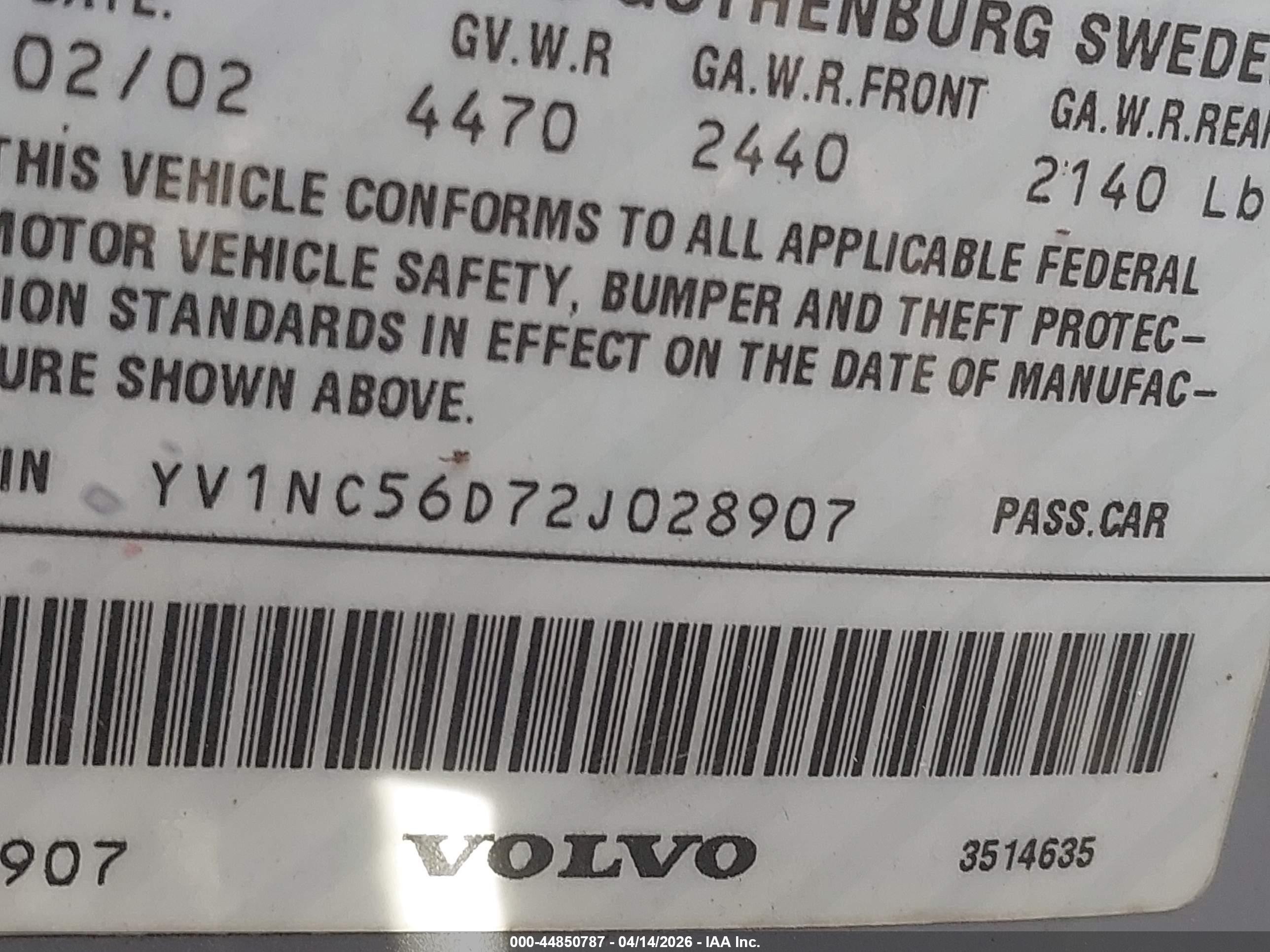 2002 Volvo C70 Lt Gray vin: YV1NC56D72J028907