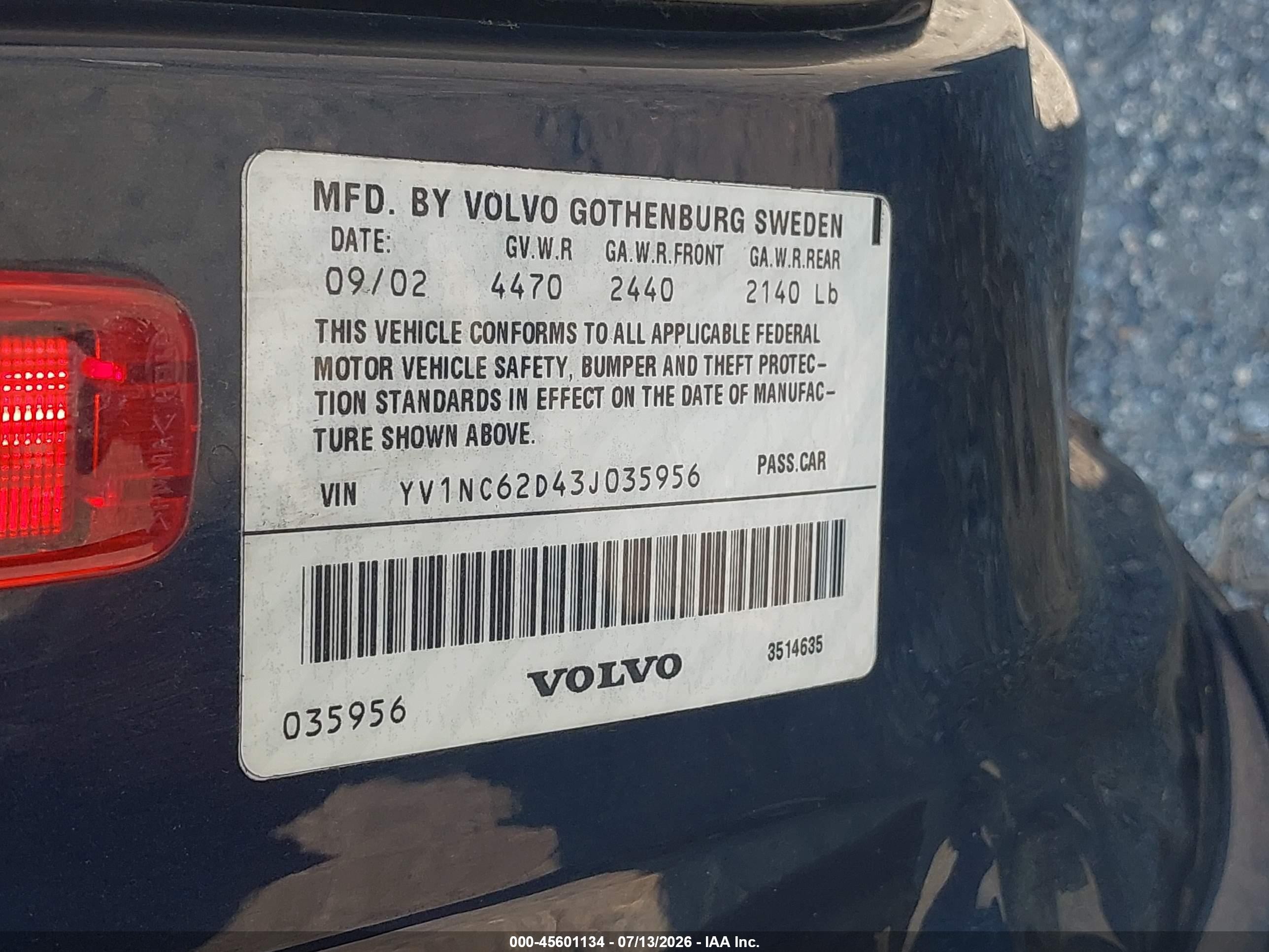2003 Volvo C70 2.3l Turbo Blue vin: YV1NC62D43J035956