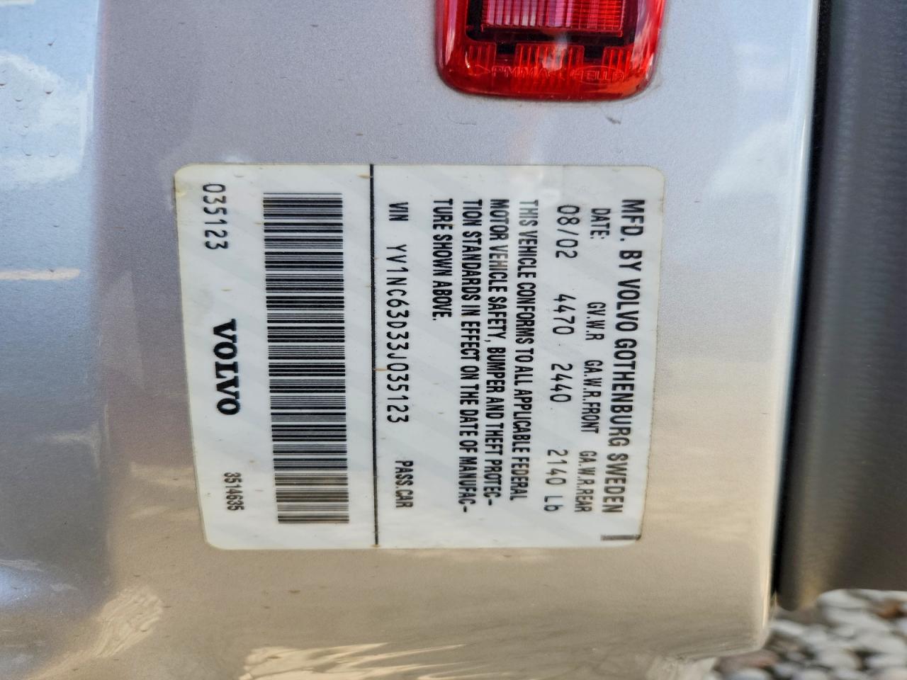 2003 Volvo C70 Lpt Silver vin: YV1NC63D33J035123