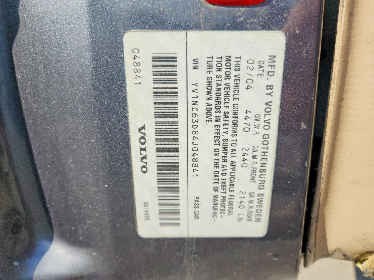 2004 Volvo C70 Lpt Gray vin: YV1NC63D84J048841