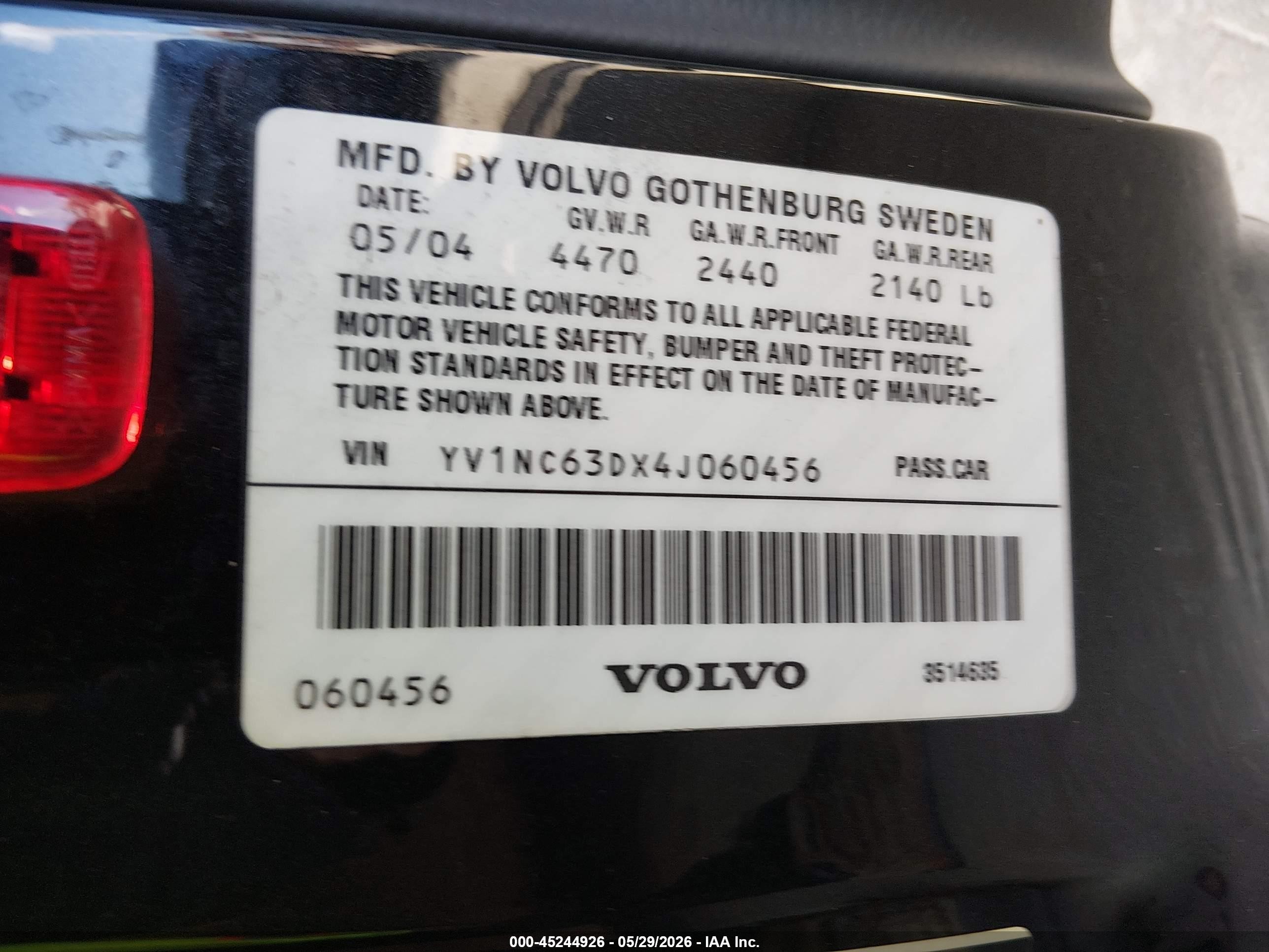2004 Volvo C70 Lt Черный vin: YV1NC63DX4J060456