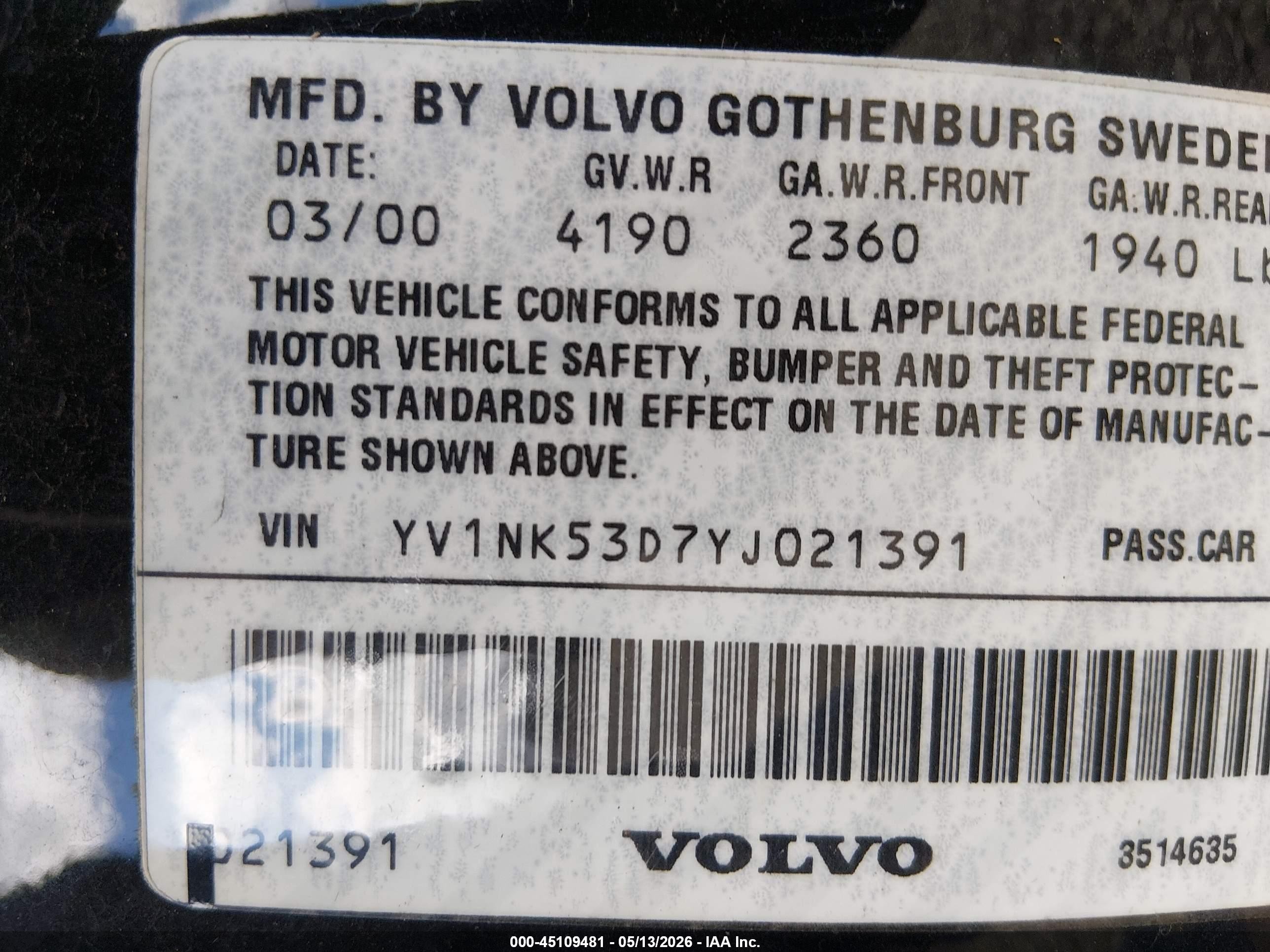 2000 Volvo C70 Ht Белый vin: YV1NK53D7YJ021391