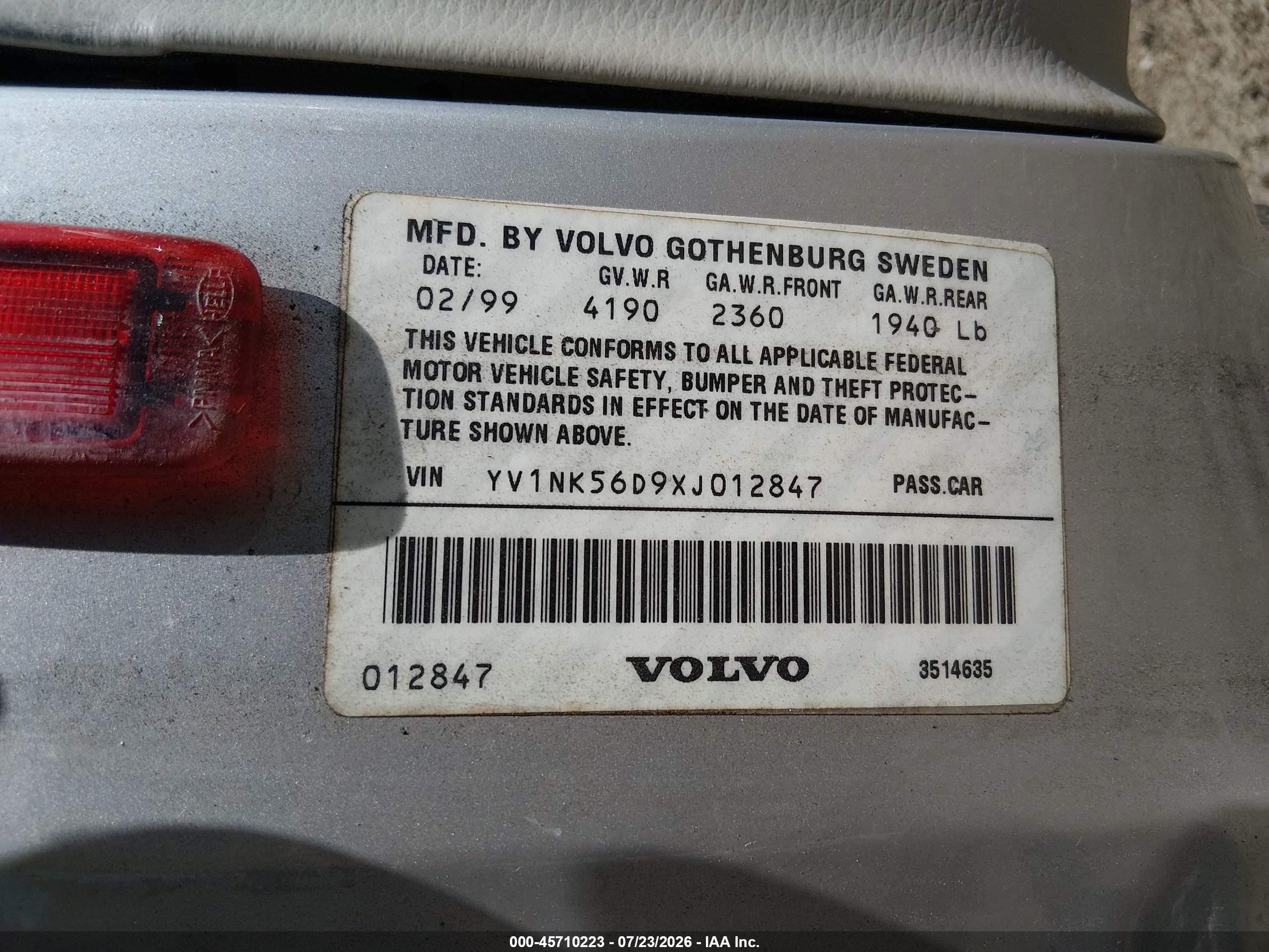 1999 Volvo C70 Lt Silver vin: YV1NK56D9XJ012847