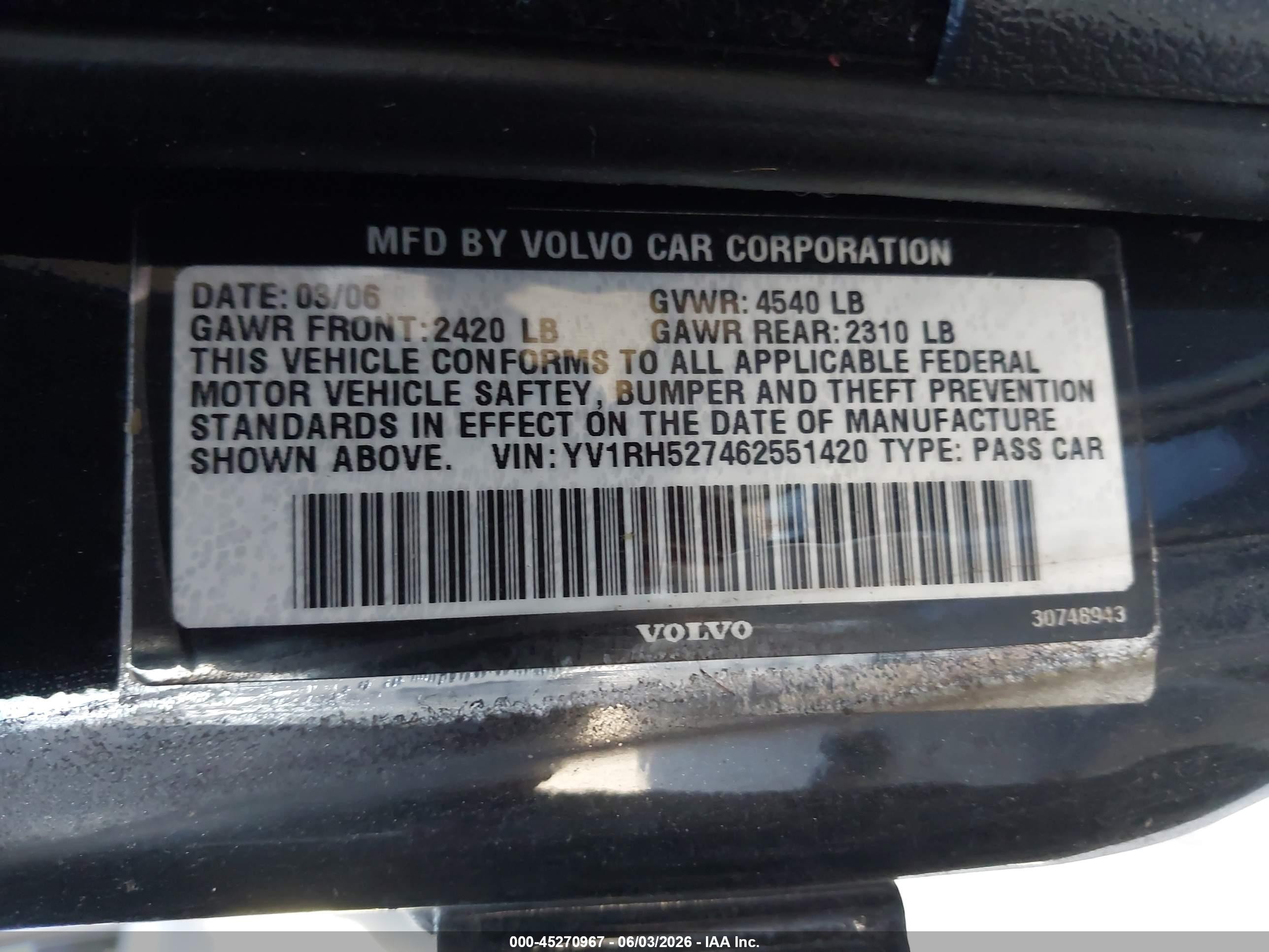 2006 Volvo S60 R Black vin: YV1RH527462551420