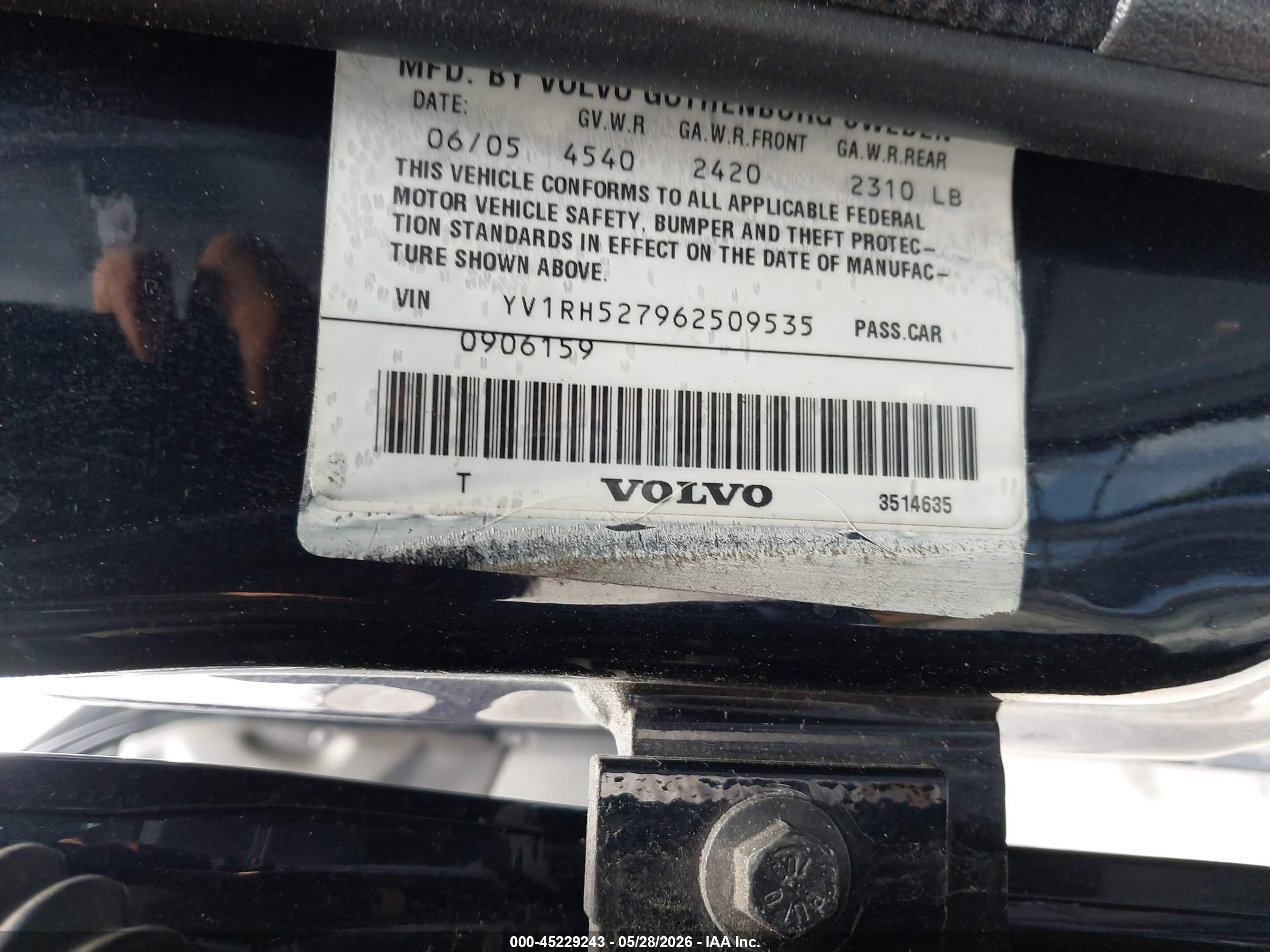 2006 Volvo S60 R Dark Blue vin: YV1RH527962509535