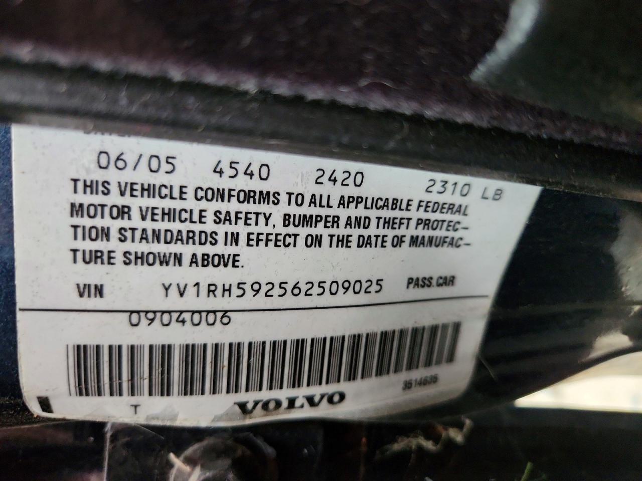 2006 Volvo S60 2.5t Синий vin: YV1RH592562509025