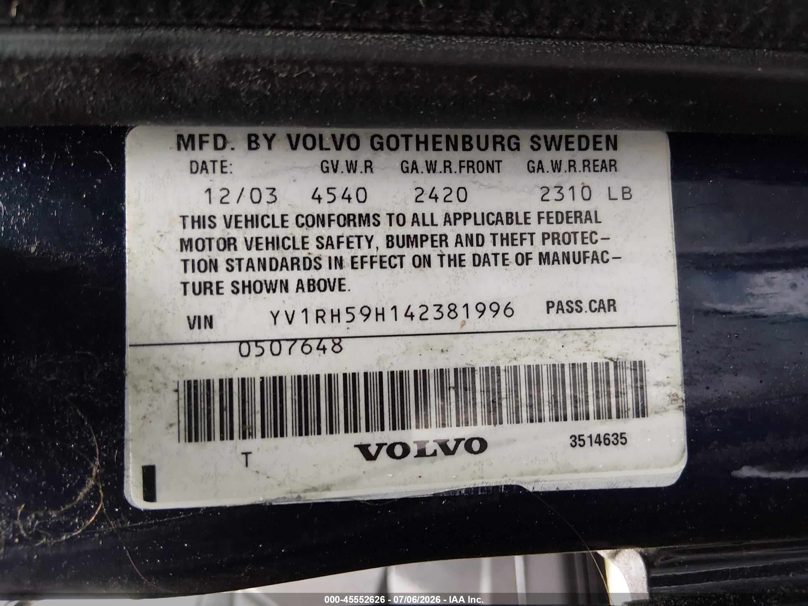 2004 Volvo S60 2.5t Awd Dark Blue vin: YV1RH59H142381996