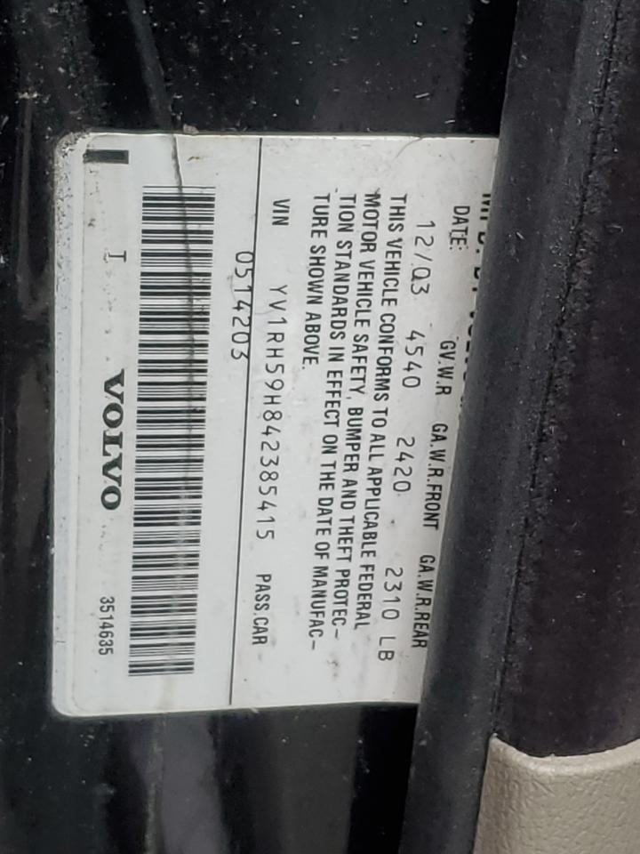 2004 Volvo S60 2.5t Black vin: YV1RH59H842385415
