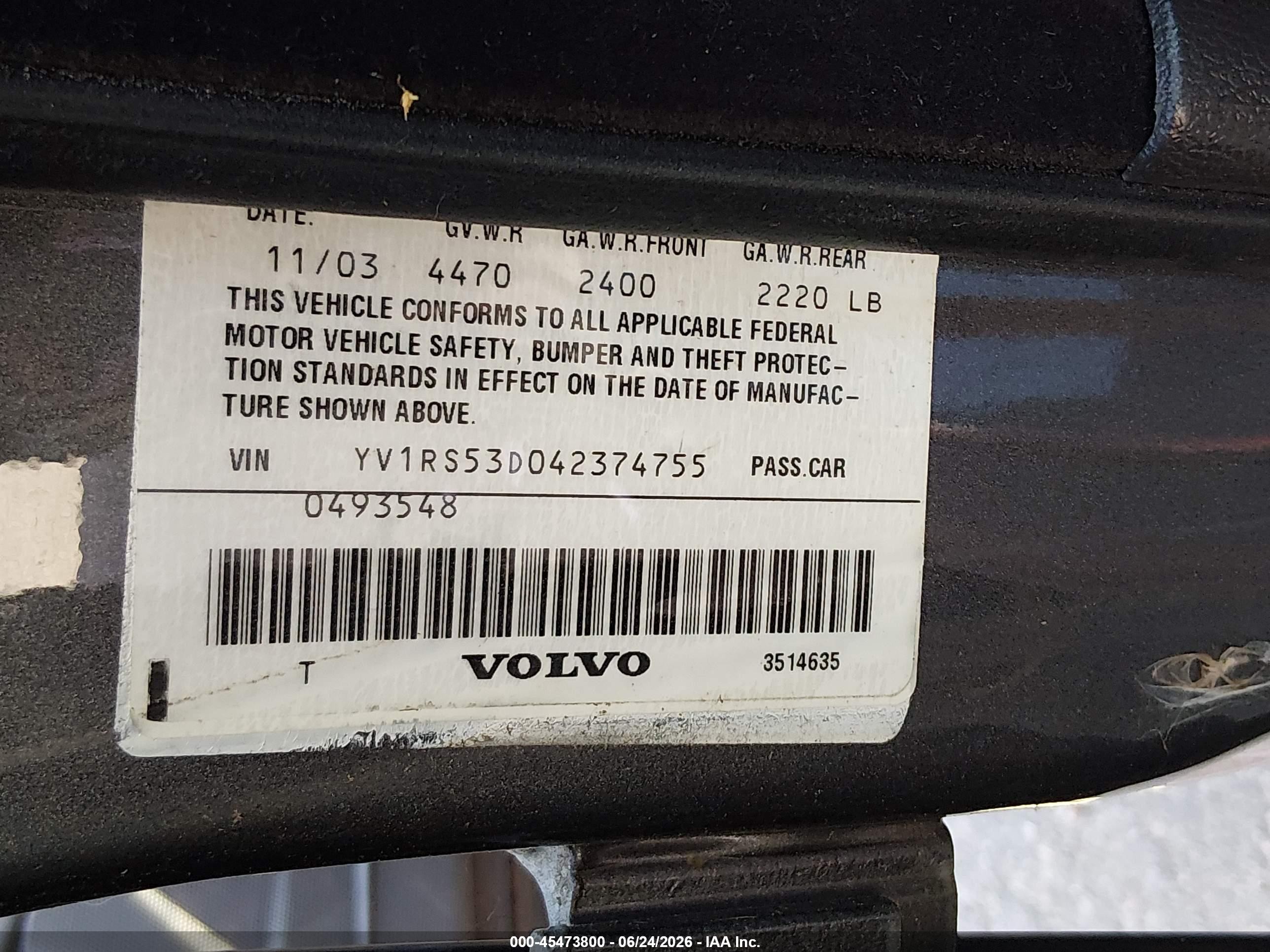 2004 Volvo S60 T5 Gray vin: YV1RS53D042374755