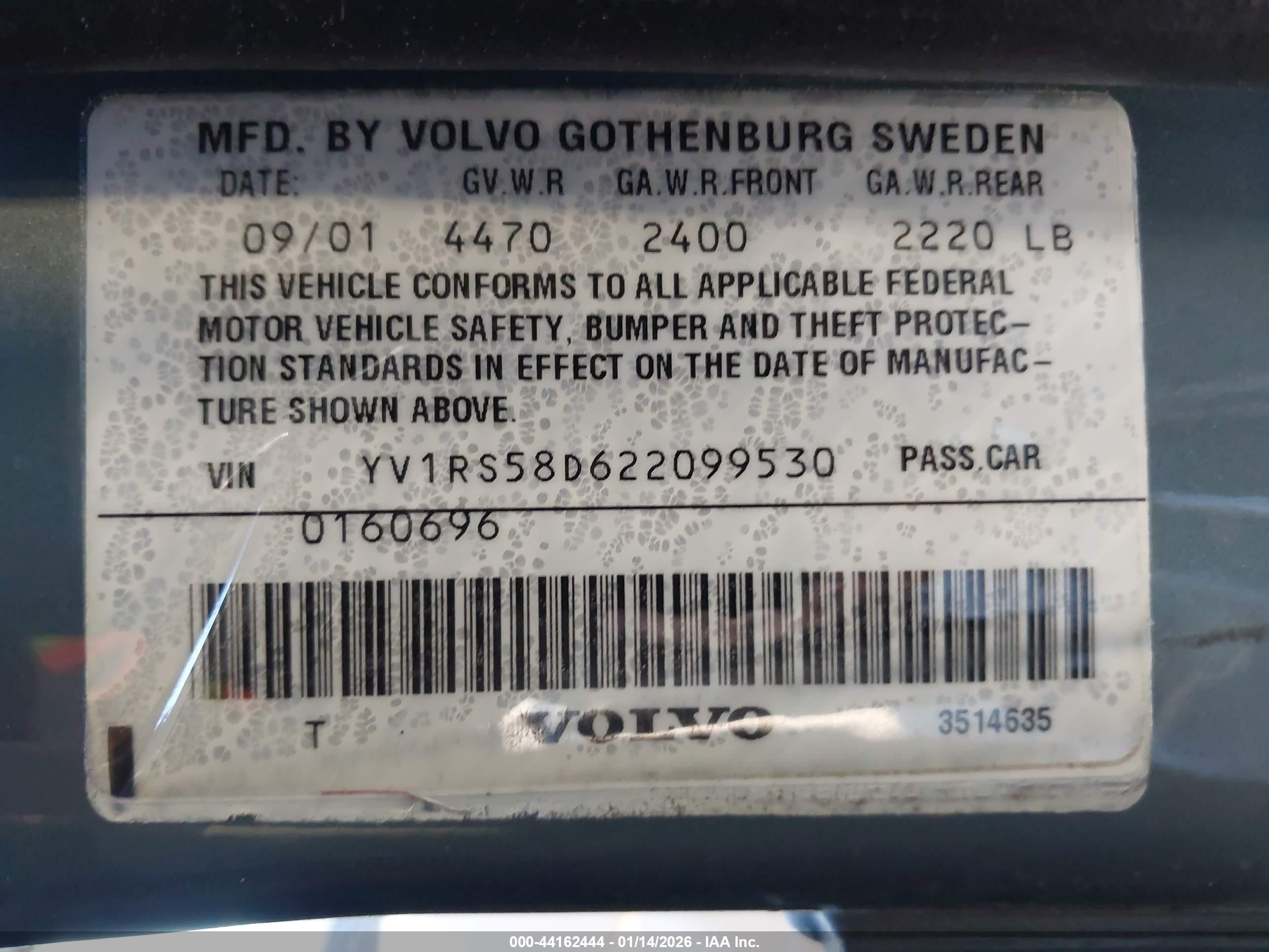 2002 Volvo S60 2.4t Pewter vin: YV1RS58D622099530