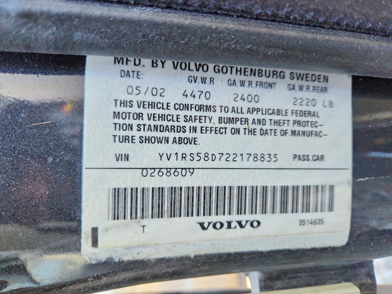 2002 Volvo S60 2.4t Gray vin: YV1RS58D722178835