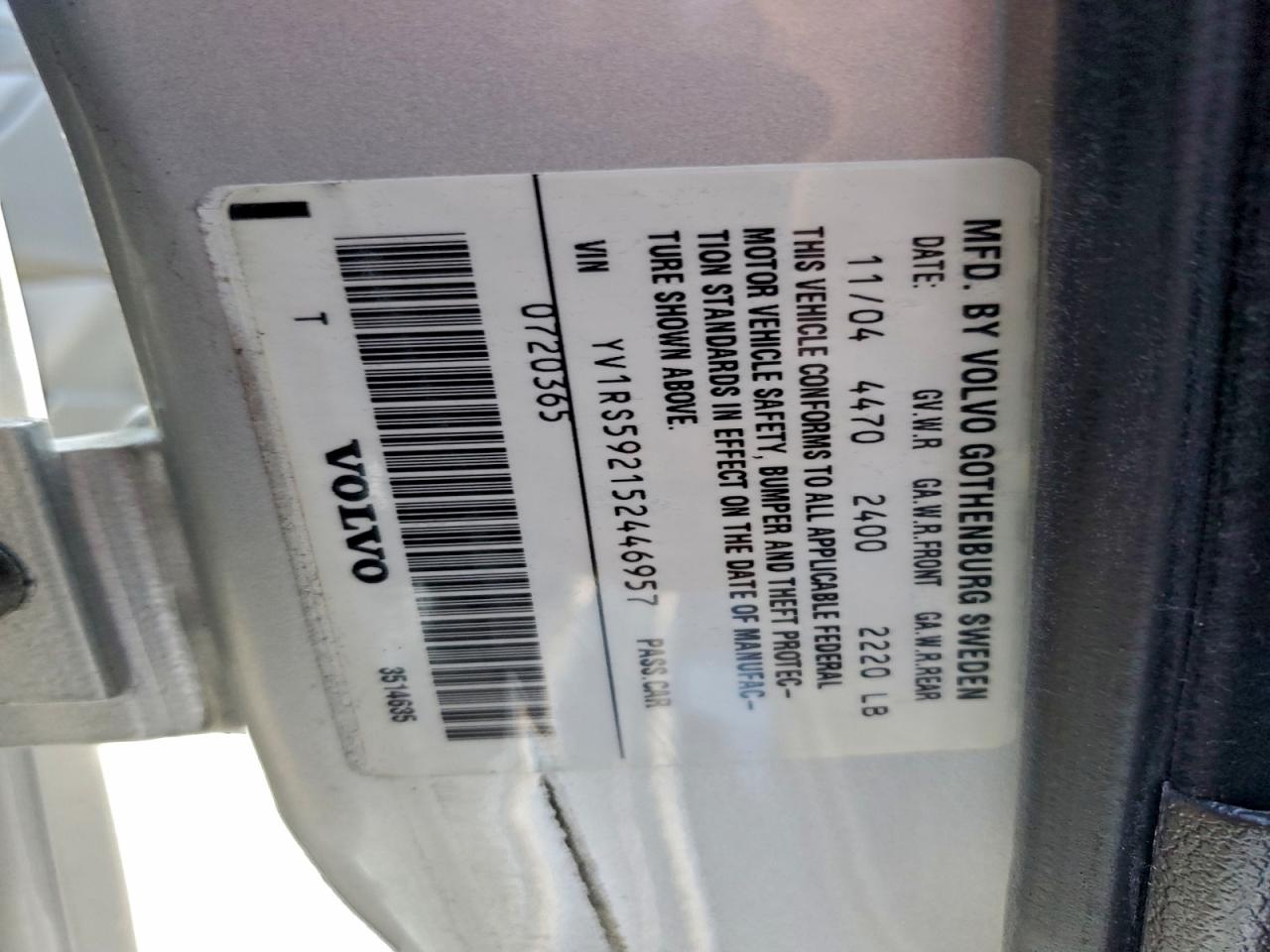 2005 Volvo S60 2.5t Silver vin: YV1RS592152446957