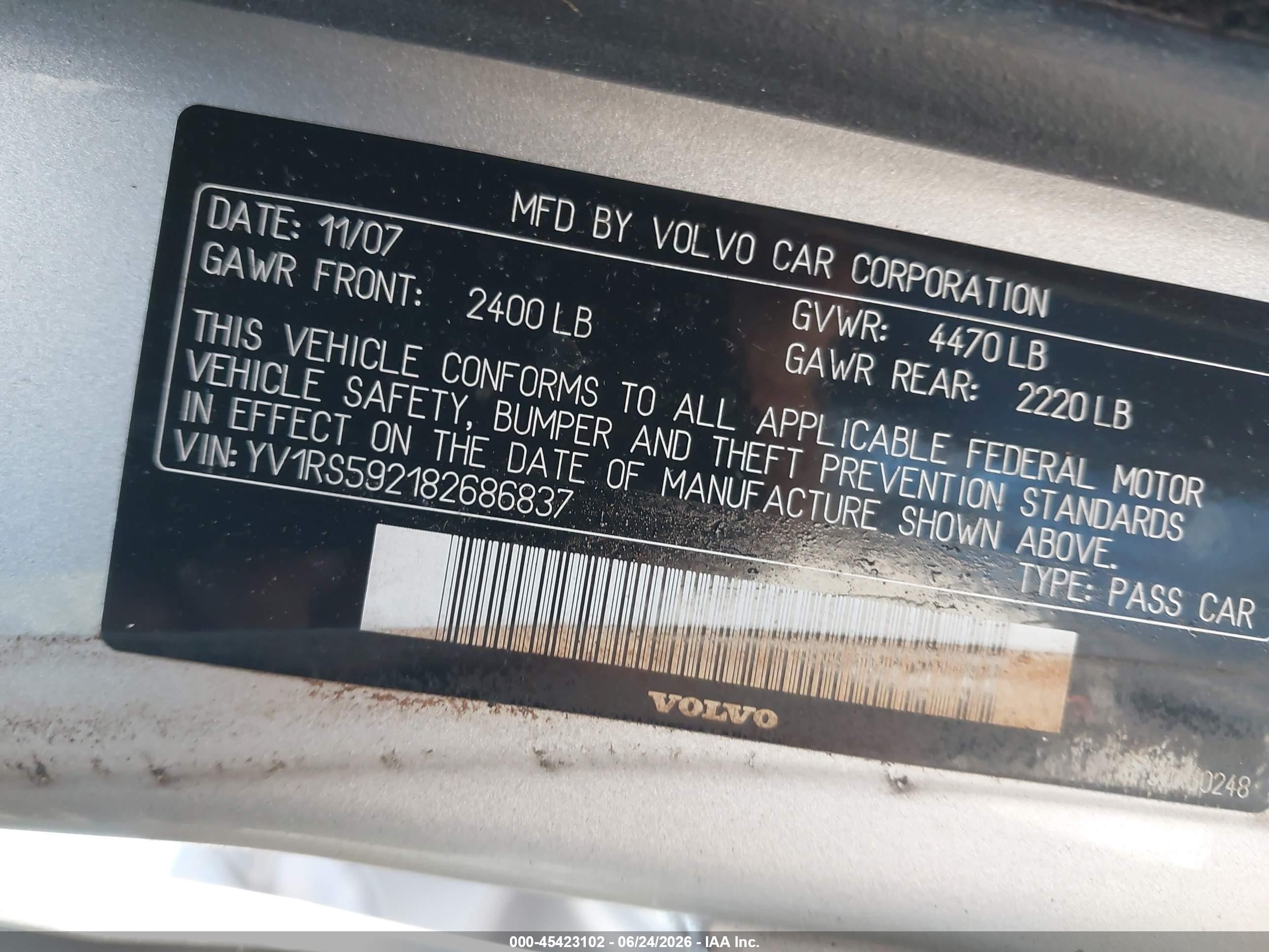 2008 Volvo S60 2.5t Silver vin: YV1RS592182686837