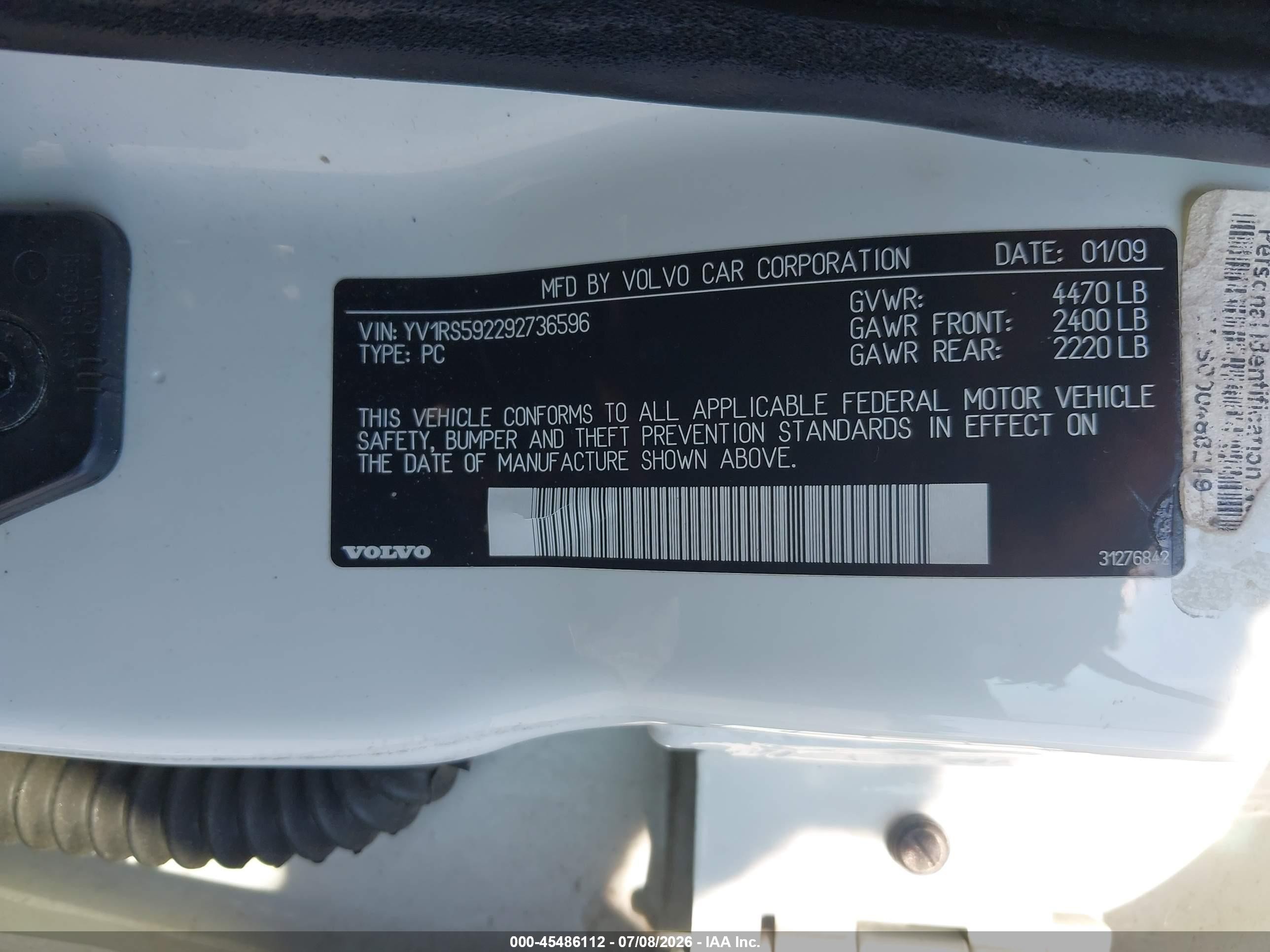 2009 Volvo S60 2.5t/2.5t Special Edition White vin: YV1RS592292736596