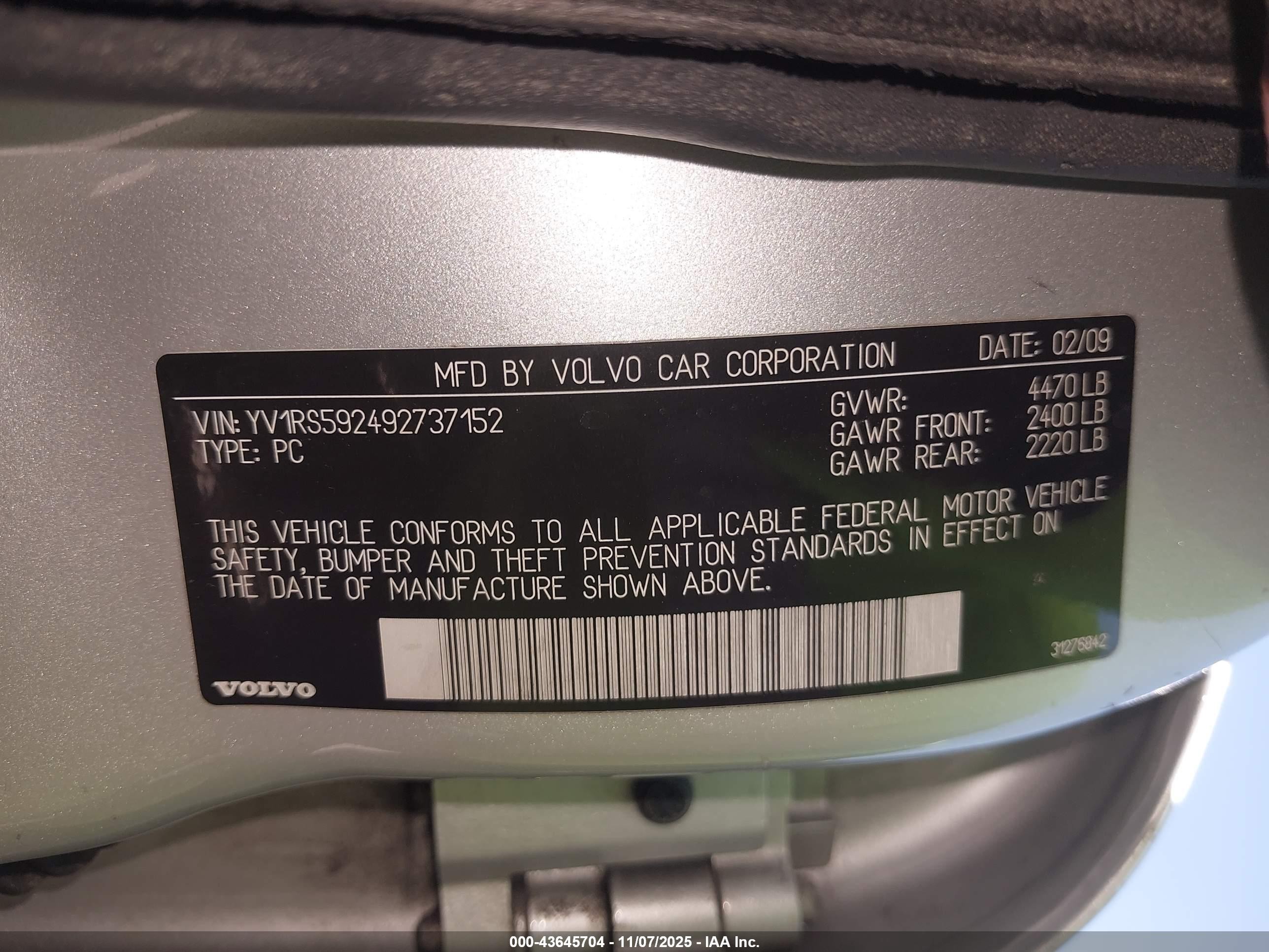 2009 Volvo S60 2.5t/2.5t Special Edition Silver vin: YV1RS592492737152