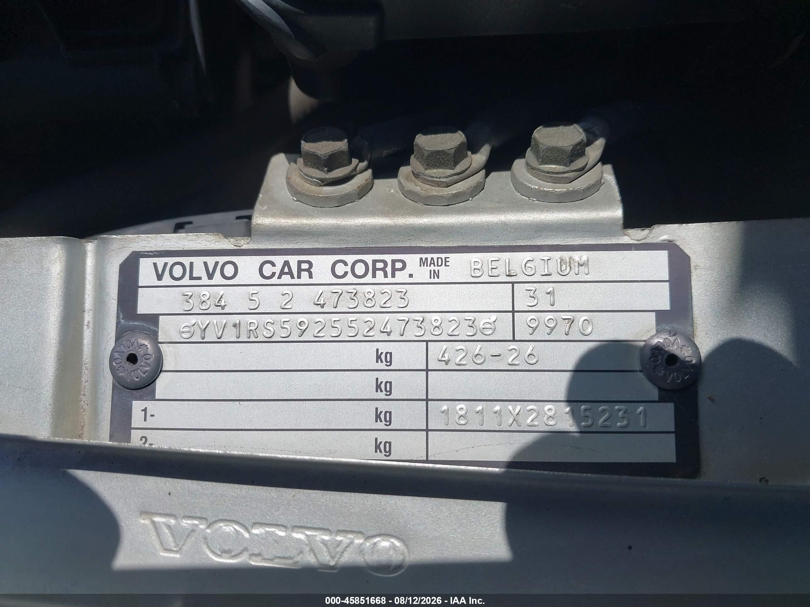 2005 Volvo S60 2.5t A/2.5t A Sr W/premium Package Silver vin: YV1RS592552473823
